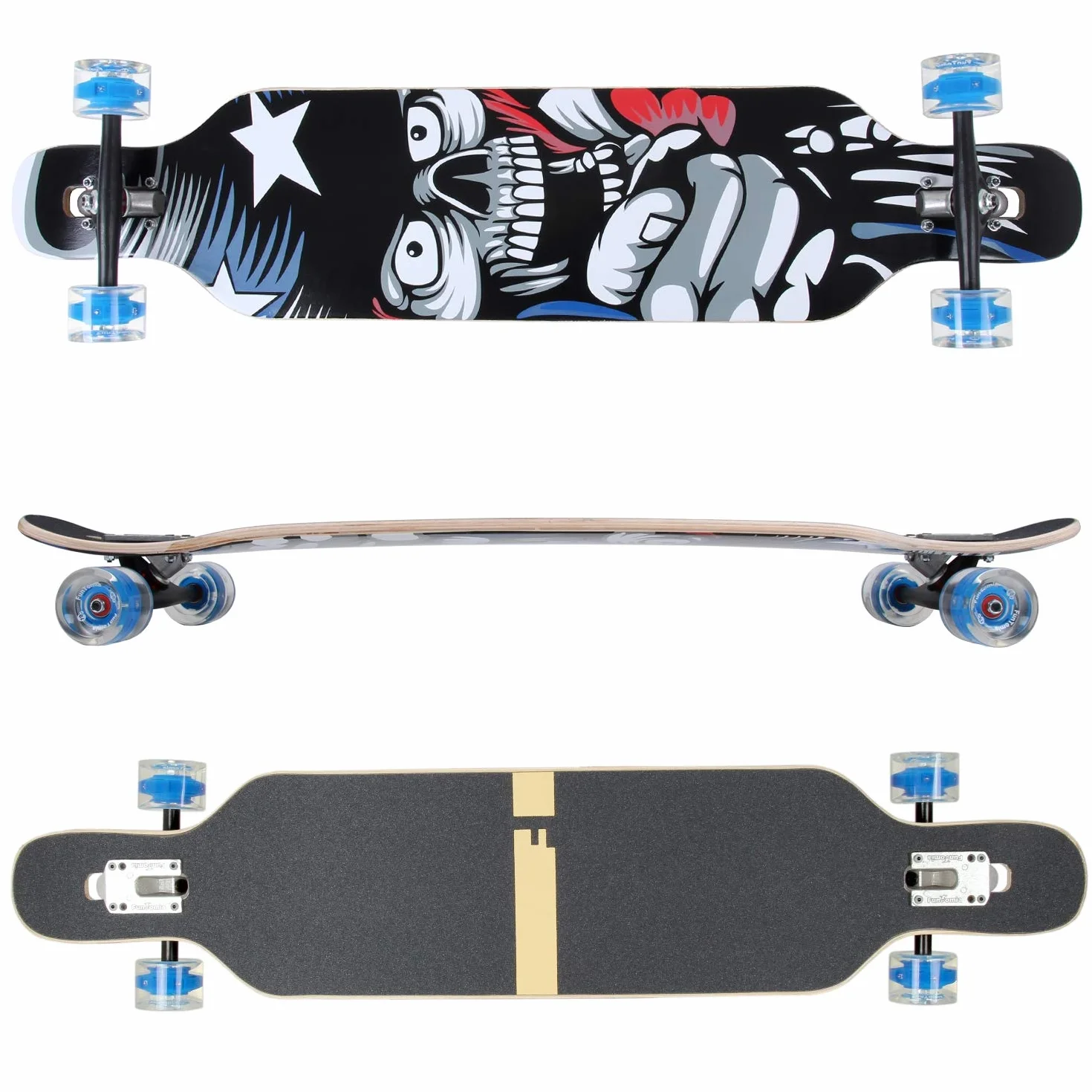 FunTomia Longboard Skateboard Drop Through Cruiser Planche complète roulements Mach1 High Speed T-Tool roues LED