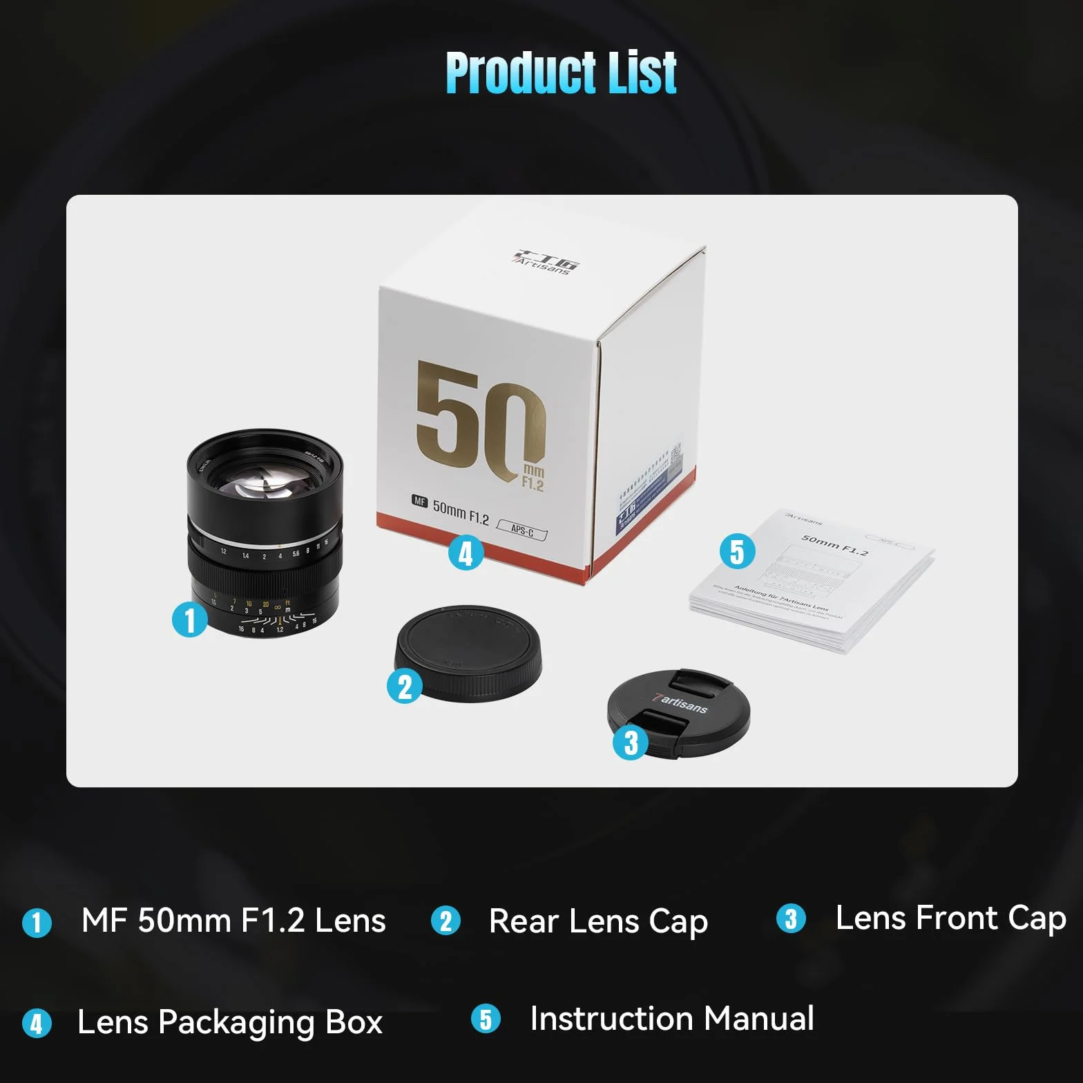 7Artisans 50mm F1.2 Objectif Sony E-Mount APS-C Manuel Focus