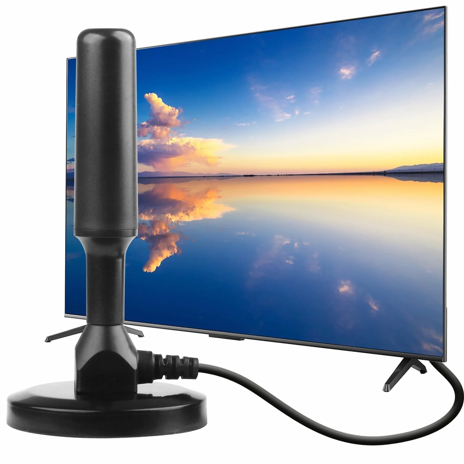 Antenne TV Intérieur Puissante TNT HD DVB-T/DVB-T2 Base Magnétique 3M Câble Coaxial Réception 360° 1080P 4K