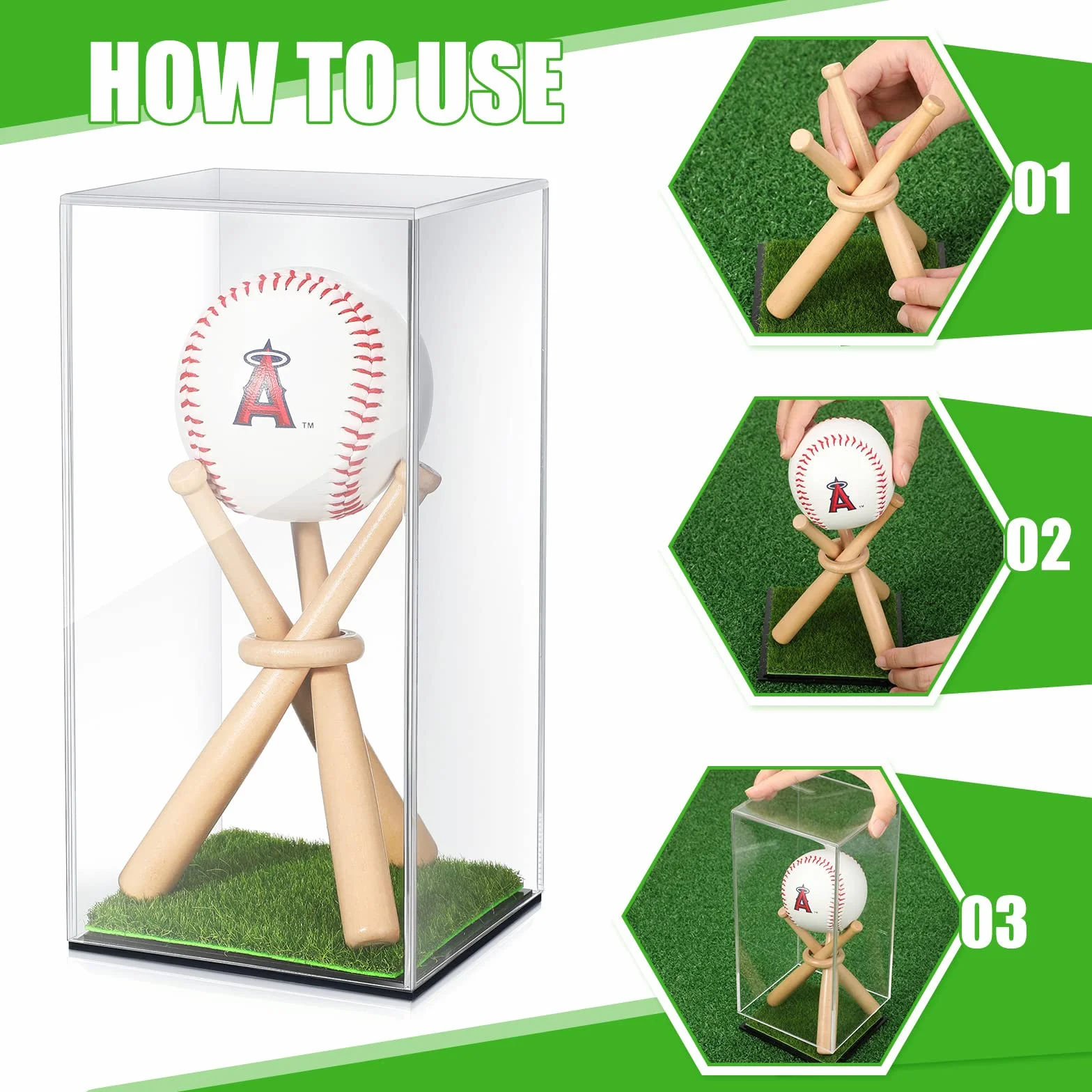 Vitrine de Baseball en Bois et Acrylique avec Support pour Ballon, Mini Présentoir de Batte