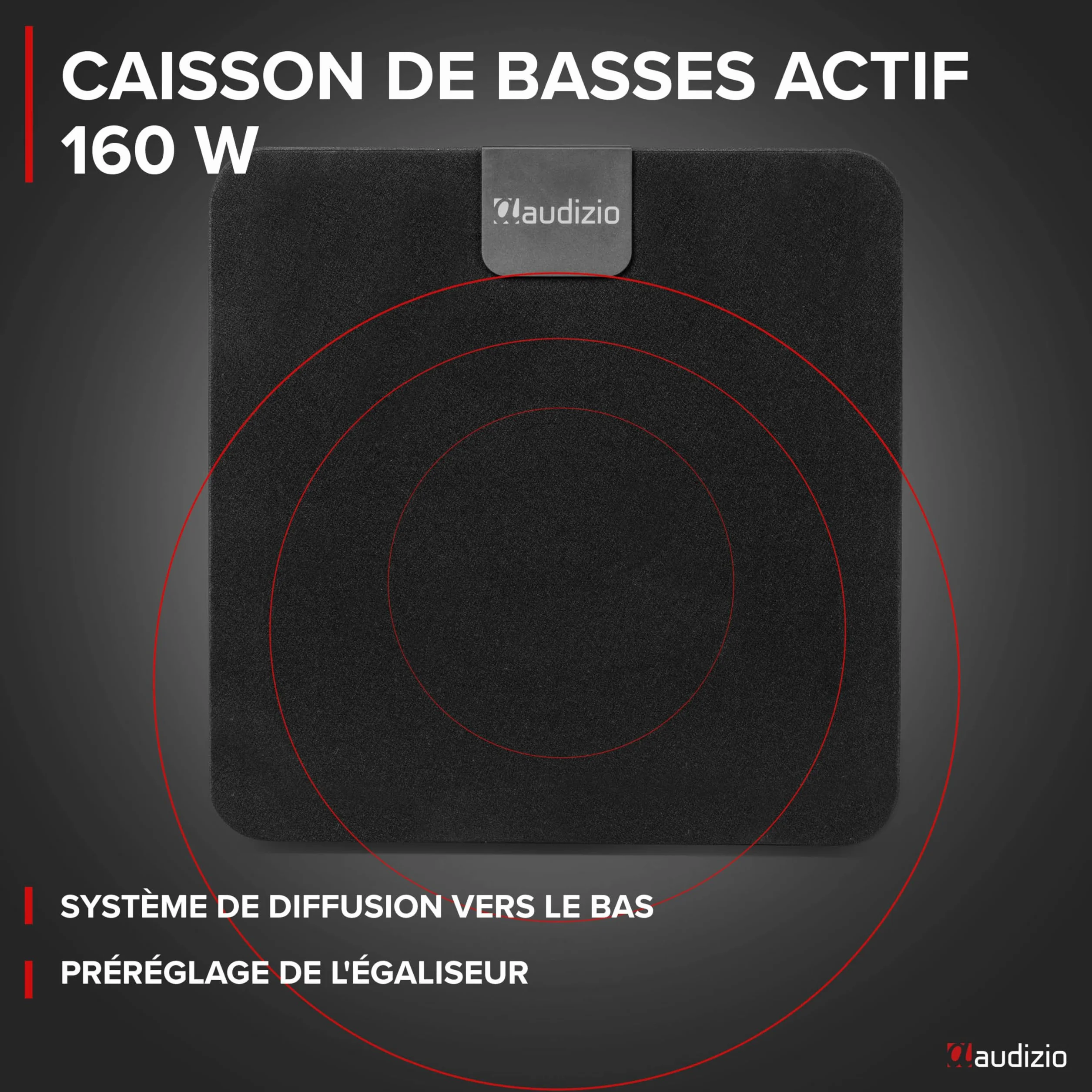 Audizio SW80D Caisson de Basses Actif Hi-Fi 160W Subwoofer 8" avec Réglage Crossover et Volume Indépendant