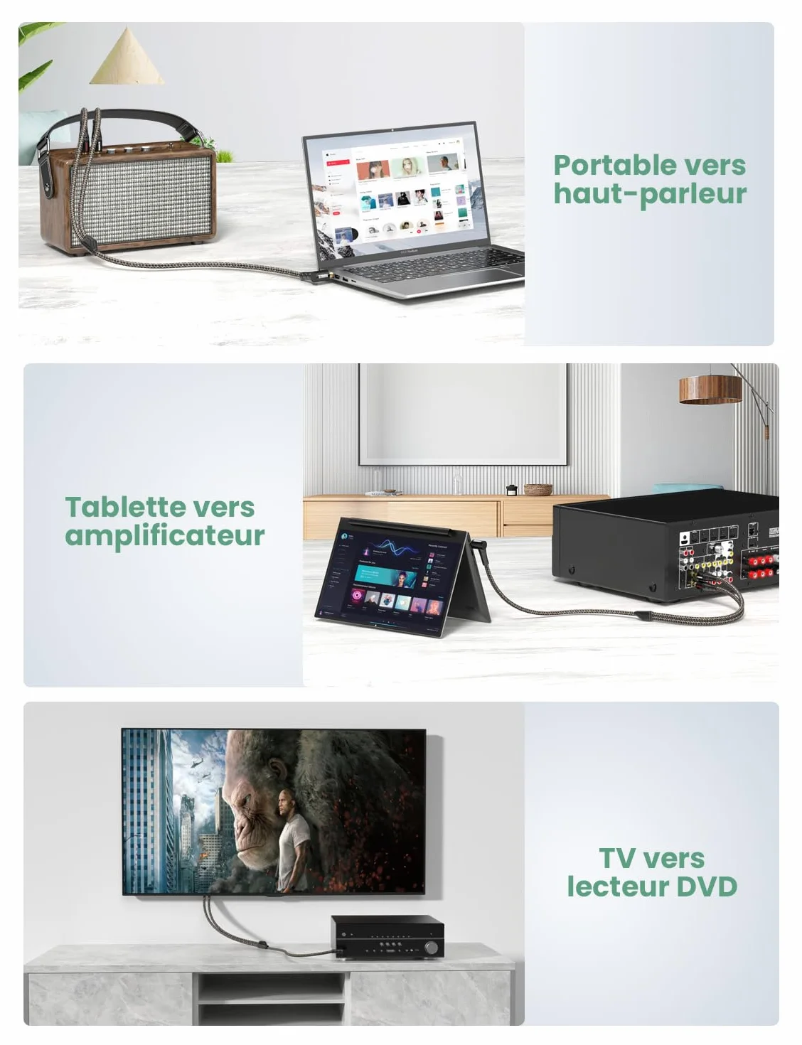 Câble RCA Jack Audio Stéréo 1M 90 Degrés 3.5mm vers 2RCA Mâle Câble Adaptateur Audio 2RCA Auxiliaire pour TV, Smartphone, Tablette, Home Cinéma, Amplificateur (2 RCA à 3.5 - Noir)
