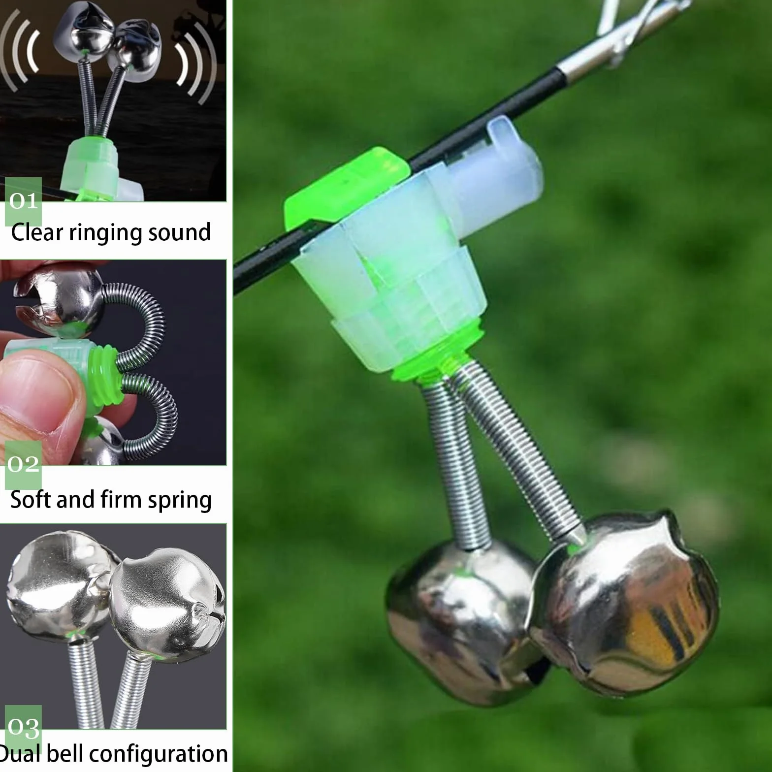 Clochette Peche Detecteur de Touche, Clip Vis Cloche Double, Cadeau Pêcheurs Étangs Lacs Rivières