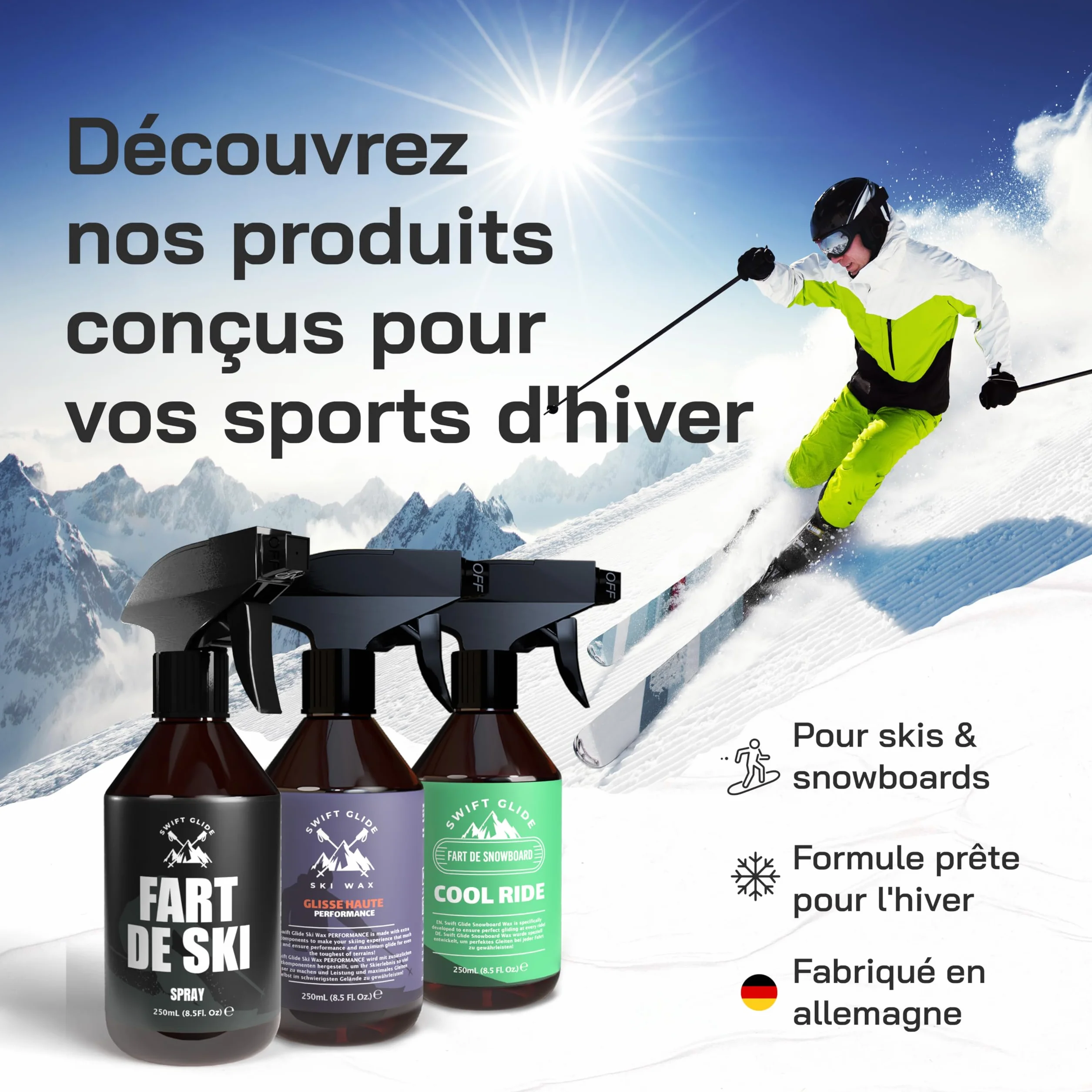 Fart Ski Wax 250ml Cire Universelle Liquide 100% Végétale Ski Alpin Skis de Fond Snowboard Fartage Ski Fabriqué en Allemagne