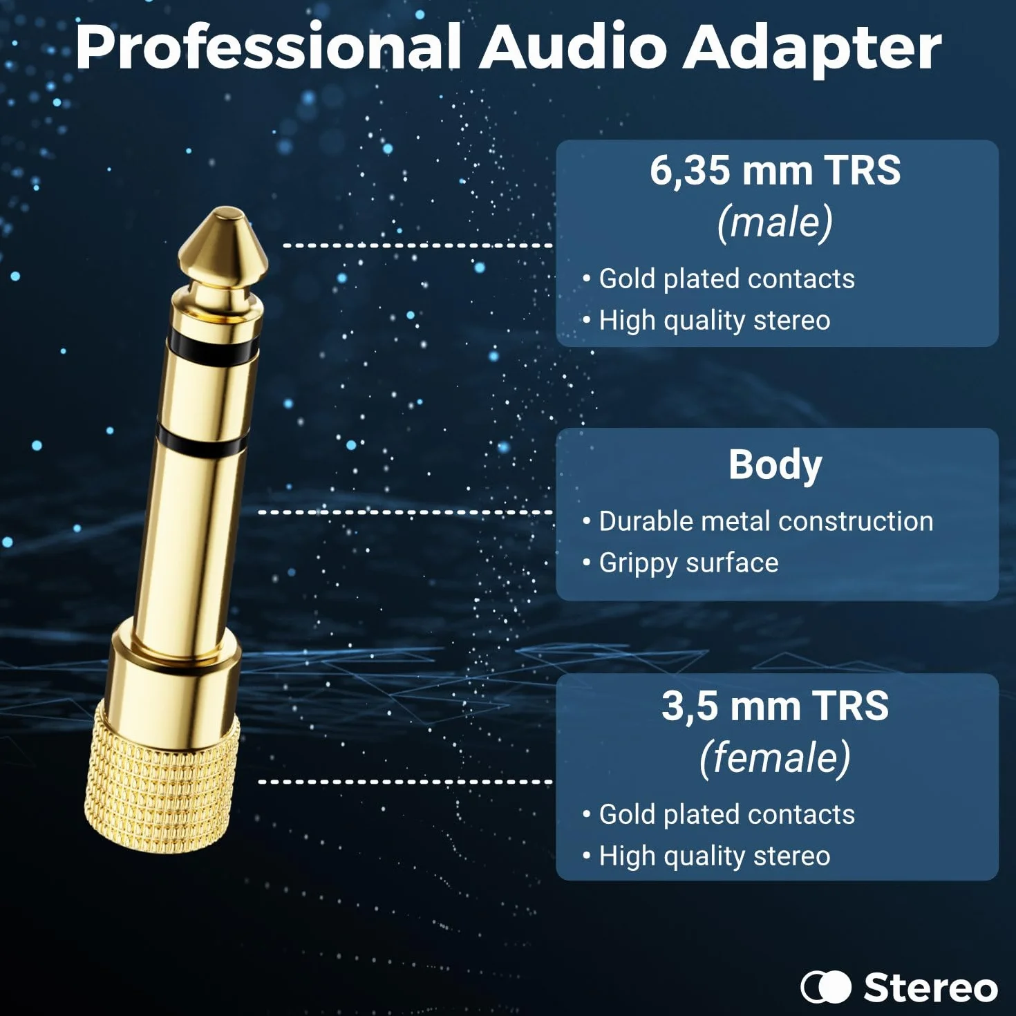 deleyCON Adaptateur Jack 6,35mm vers 3,5mm Coupleur Audio Stéréo