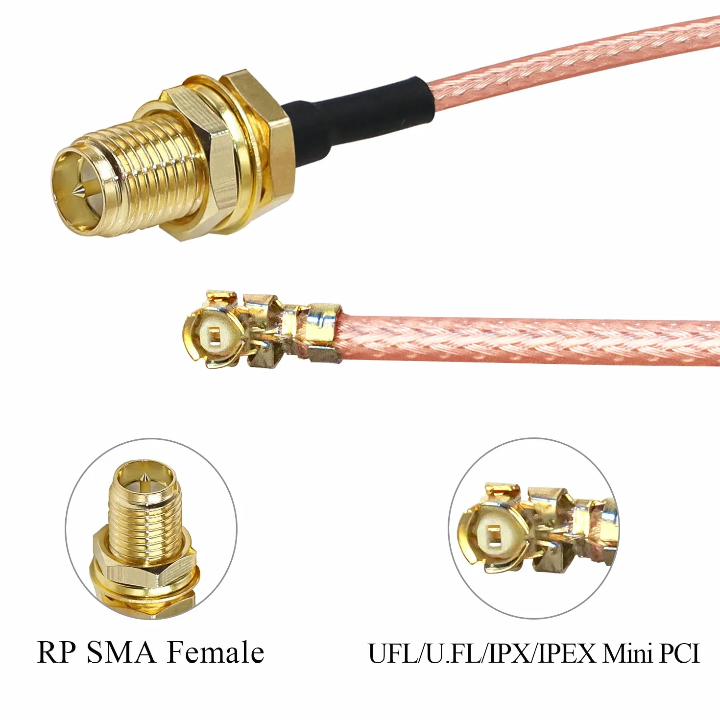 TUOLNK Câble coaxial RP-SMA vers IPX UFL U.FL MHF1 vers RPSMA Câble coaxial femelle en queue de cochon pour routeur Wifi Mini câble d'antenne d'extension PCI 12 pouces (30 cm) 5 pcs