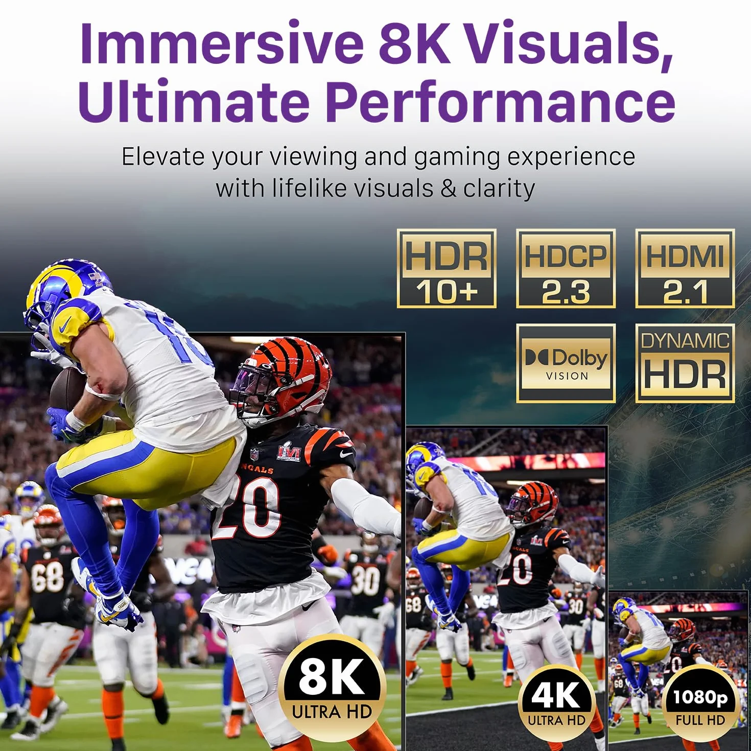 Fosmon Commutateur HDMI 8K 3 Ports avec Télécommande, 8K@60Hz 4K@120Hz HDR10+ HDCP 2.3 48Gbps, Switch HDMI 2.1 3 Entrées 1 Sortie Hub Compatible avec PS5, Xbox X|S, Apple TV, DVD, PC, Moniteur