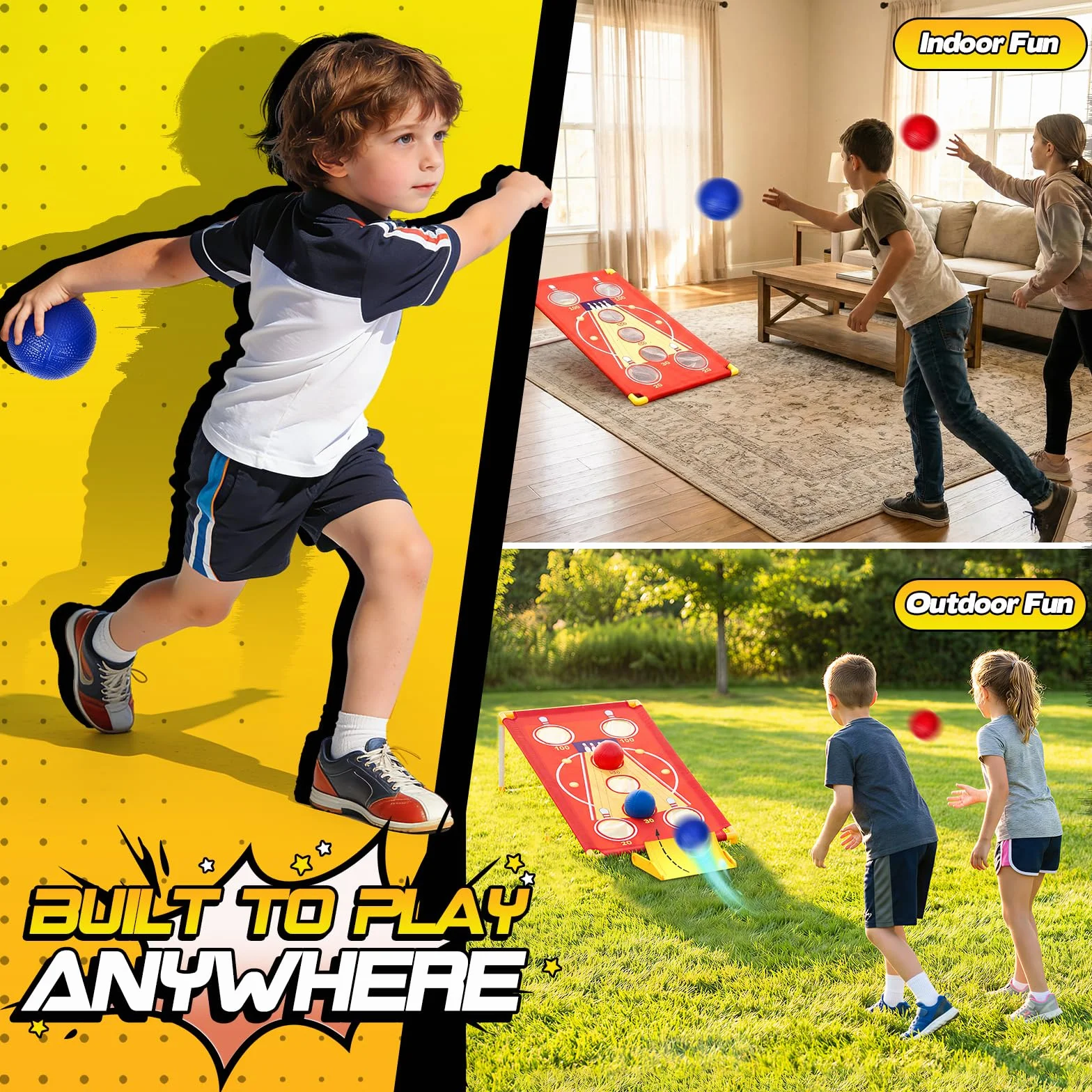 Jeu de Lancer 3 en 1 Cornhole, Lancer de Sacs & Balles, Arcade Roll and Score, Jeu d'Extérieur