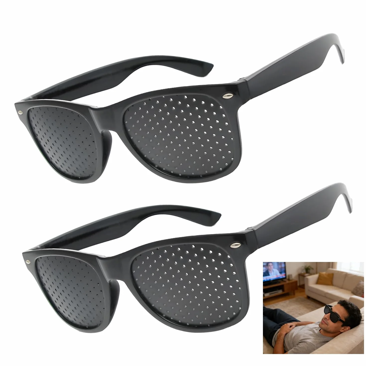 Lunettes à Grille Sténopéïques 2 Pièces, Lunettes à Trous Noires pour Relaxation des Yeux et Gymnastique Oculaire