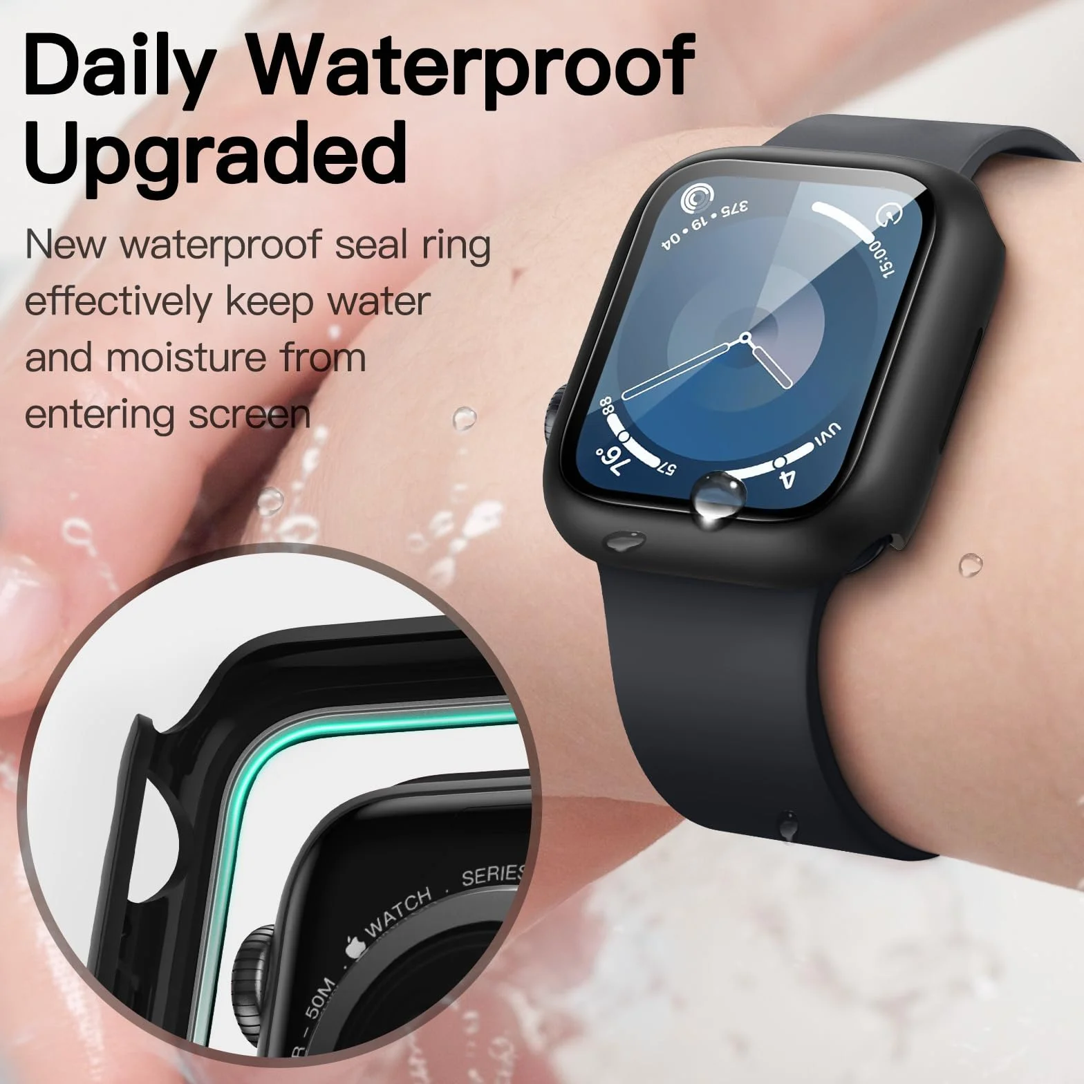 JETech Coque Étanche avec Protection D'écran pour Apple Watch Series 9 8 7 45mm, Film en Verre Trempé Intégré, Étui Housse de Protecteur Complète en PC Dur, Lot de 2 (Noir)