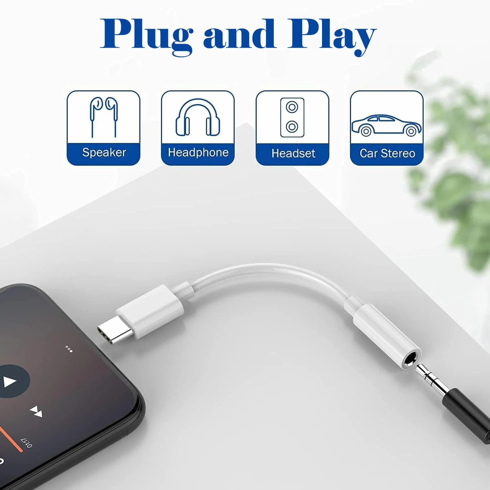 Apple MFi - Adaptateur USB-C vers prise 3,5 mm pour iPhone 16/15/15 Pro/Pro Max/Plus, câble type C pour Samsung Galaxy S23/S22/S21 Ultra, MacBook, Note (blanc)