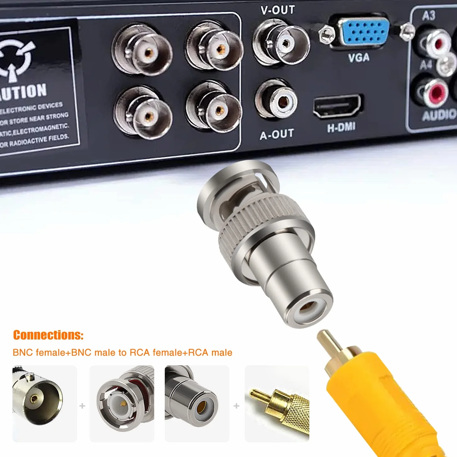 10 Pièces Adaptateur BNC Mâle à RCA Femelle, Connecteur Coupleur Coaxial pour CCTV Caméra