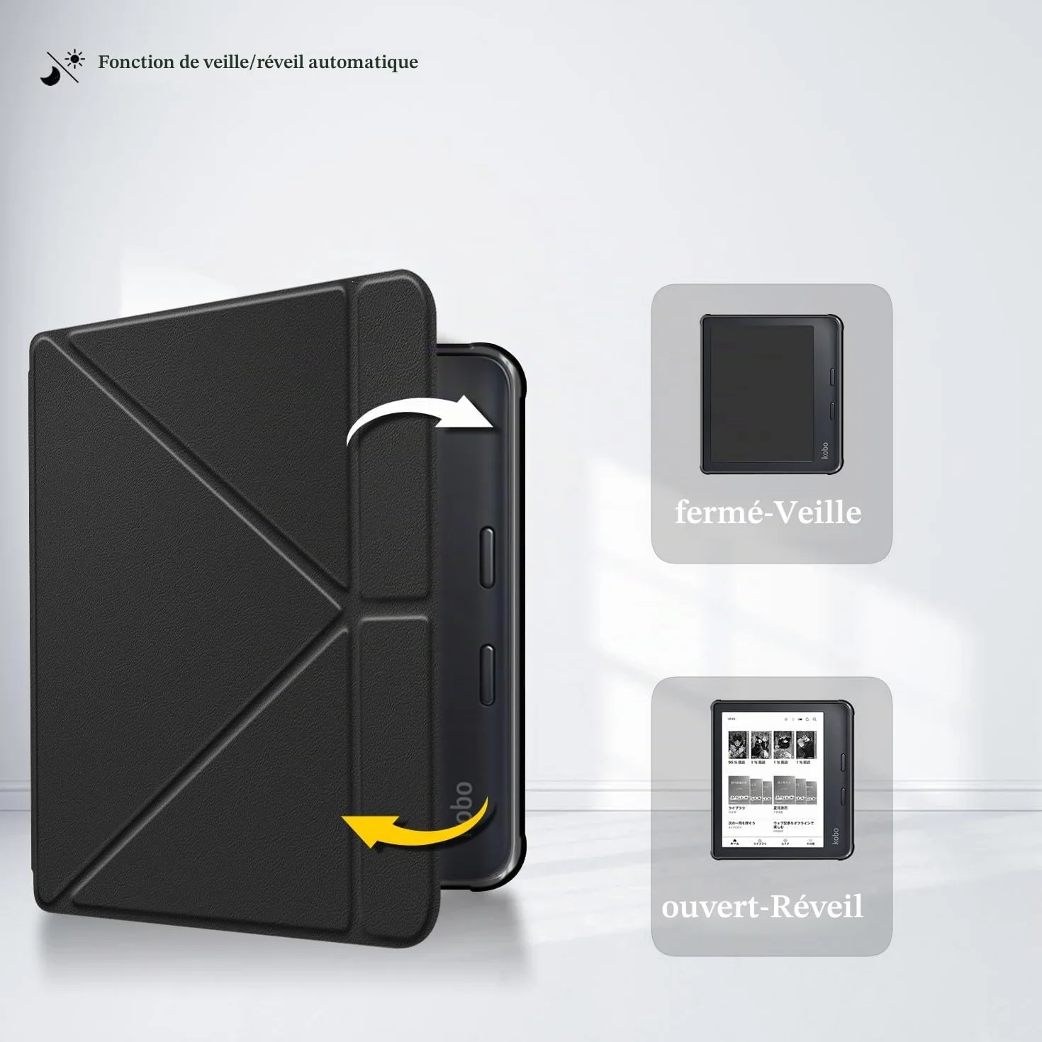 Étui Housse Coque pour Kobo Libra Colour (2024) / Kobo Libra 2 (2021) 7" eReader, Case avec Fonction de Veille/réveil Automatique et Fermeture magnétique,Noir