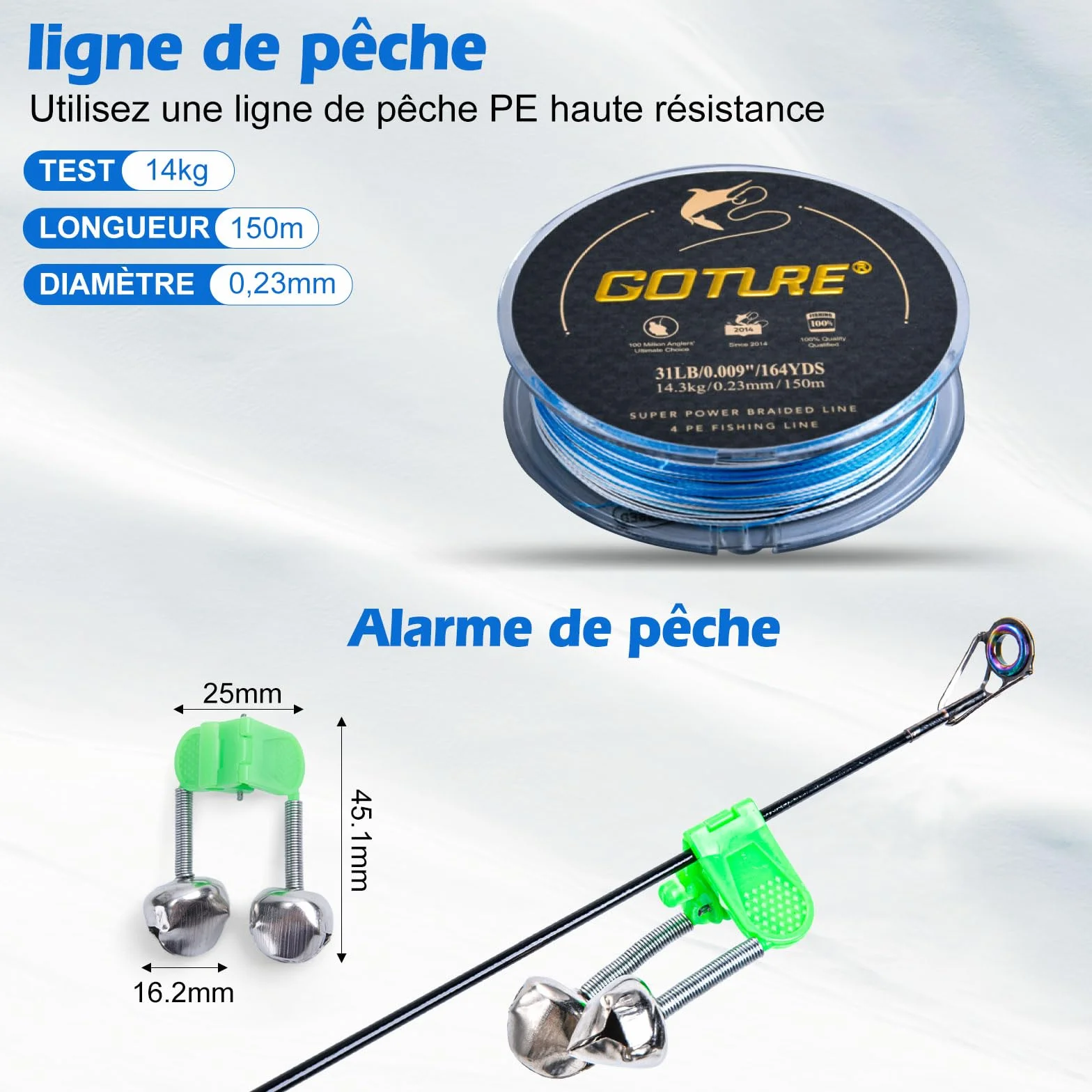 Goture Ensemble de pêche télescopique Carbone 24T 1,8 m 2,1 m 2,4 m 2,7 m Moulinet 5,2:1 Ligne 150 m 14 kg