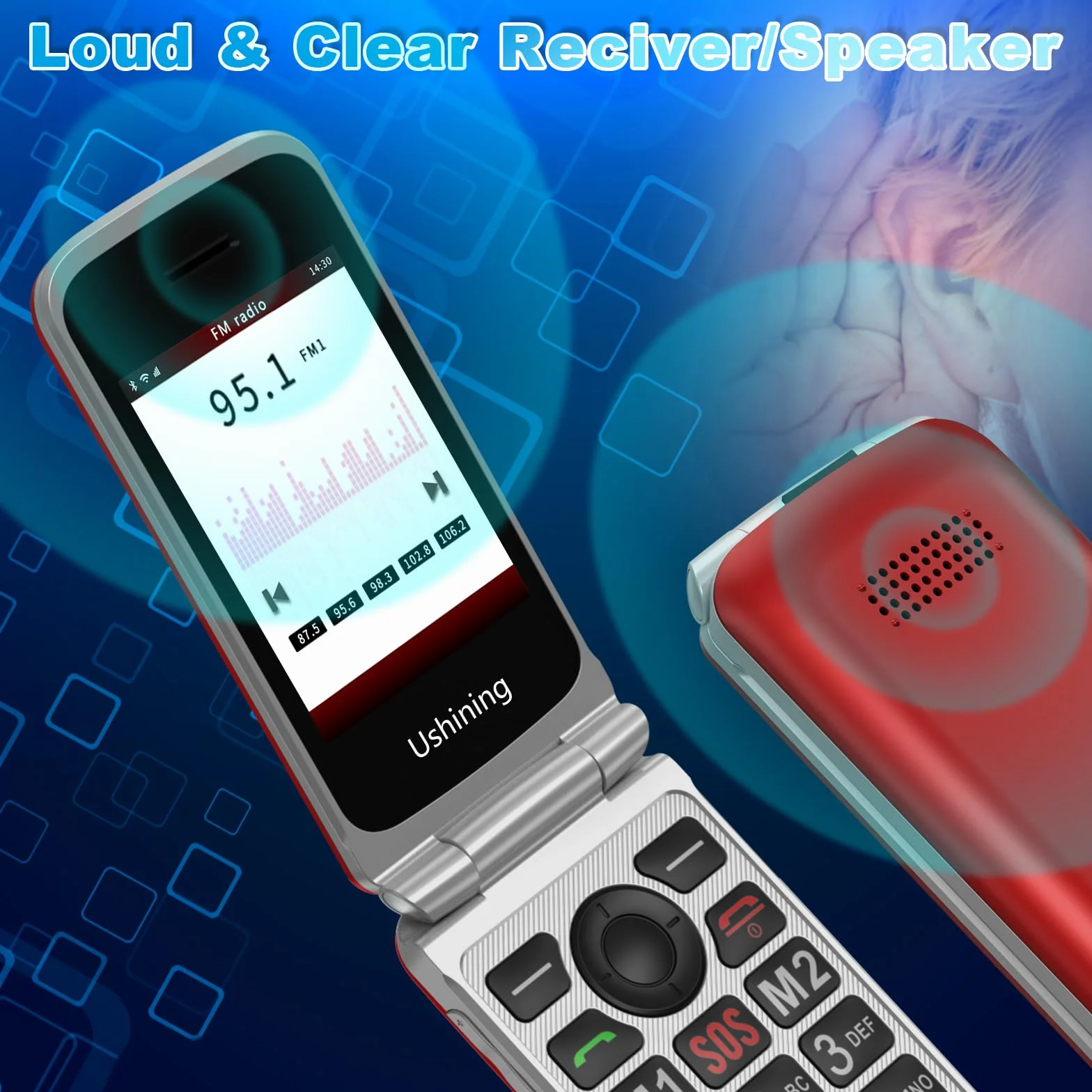 4G Telephone Portable Senior Clapet Basique Sans Forfait,Telephone pour Personne Agée avec 2.8” Grandes Écran,Grosse Touche,Bouton SOS,Station de Charge,Lampe Torche,Radio FM, 1200mAh Batterie (Rouge)