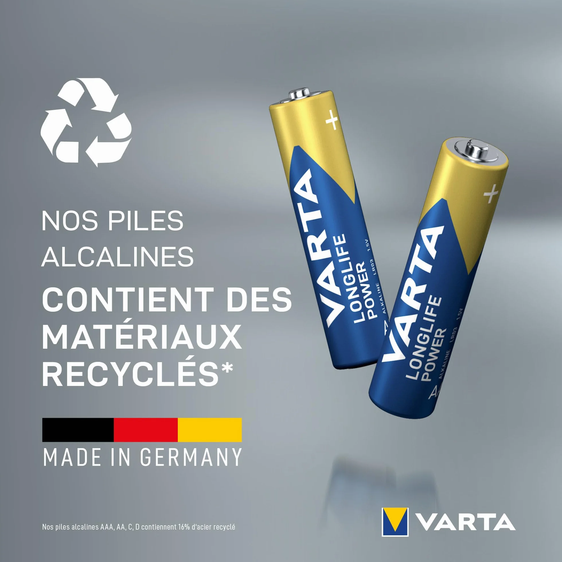 VARTA Piles AAA Longlife Power Alcalines 1,5V Lot de 20 Emballage Recyclé Made in Germany