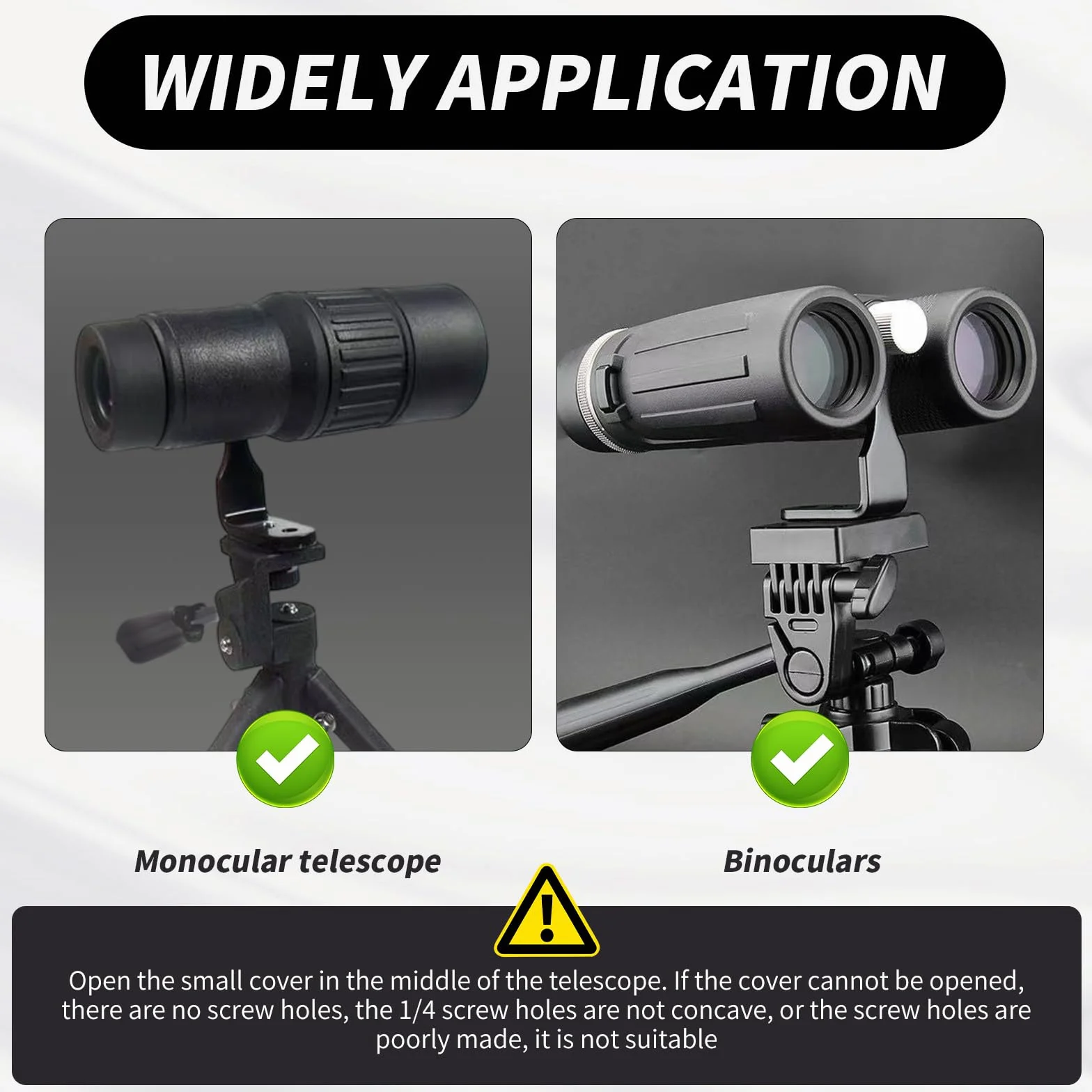 L Metal Binocular Adapter, Adaptateur Universel pour trépied binoculaire, Support en L, Adaptateur de Montage en métal 50 mm Compatible avec tous les trépieds 1/4, télescope, caméra, Noir