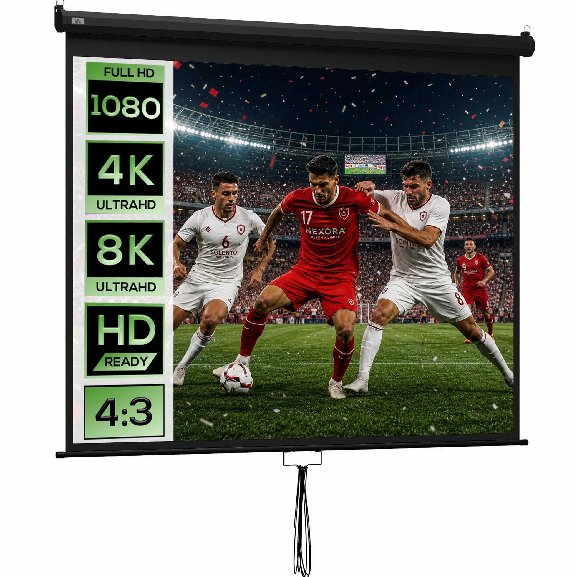 HOMCOM Écran de Projection 120" 4:3 HD 4K, Videoprojecteur avec Boîtier Métal, Réglable en Hauteur, Noir
