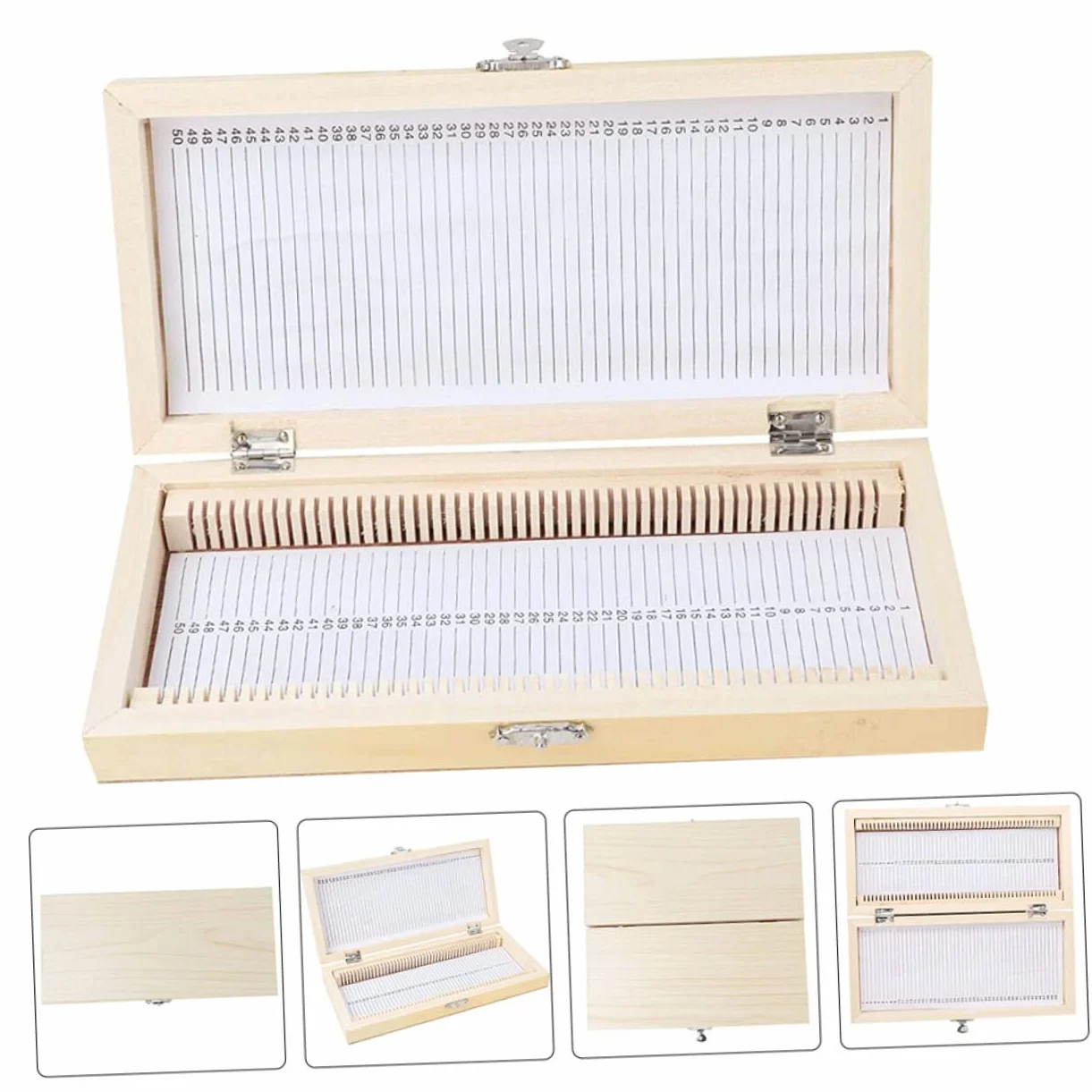 Amosfun Boîte Coulissante en Bois Compacte et Facile à Transporter Compartiments Numérotés pour 50 Lames de Microscope pour Collection de Spécimens