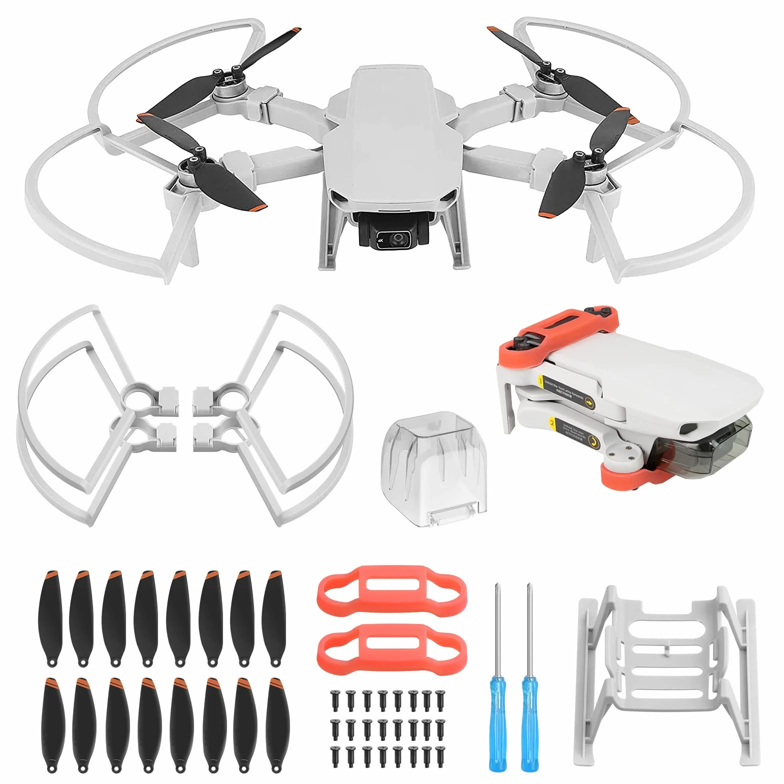 Hélices pour DJI Mini 4K/Mini 2 SE/Mini SE/Mini 2 Propeller Guard Landing Gear Leg Extensions Hélices Support Garde Cardan Couverture pour DJI Mini 4K 2 SE Drone Accessoires Set