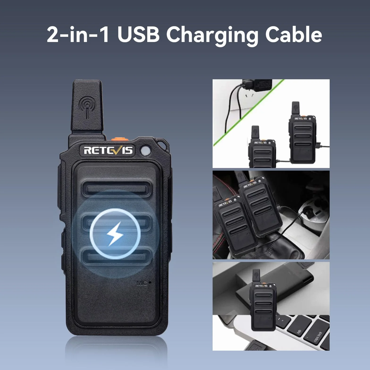 Retevis RT619 Talkie Walkie Mini, PMR446 Rechargeable Talkies Walkies 1300mAh, VOX Squelch, 2 en 1 USB Câble de Charge, sans Licence Portable Walkie Talkie pour Salle à Manger (4Pcs, Noir)