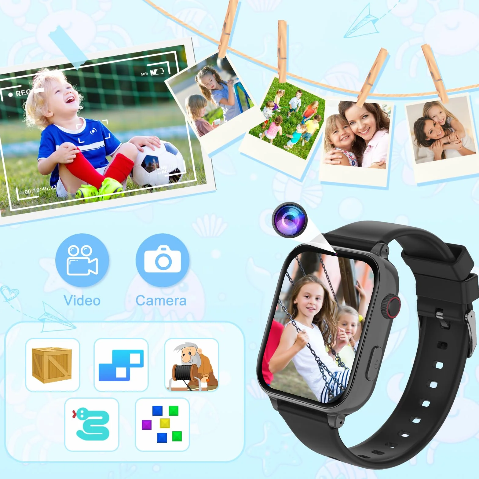 Montre Connectée Enfant 4G GPS - Smartwatch Téléphone Pour Fille Garçon avec SOS, Chat, Appel Vidéo, WiFi, Mode Classe, Réveil, Caméra, Jeux, Montre Intelligente Pour Enfants Cadeau 4 à 12 Ans, Noir