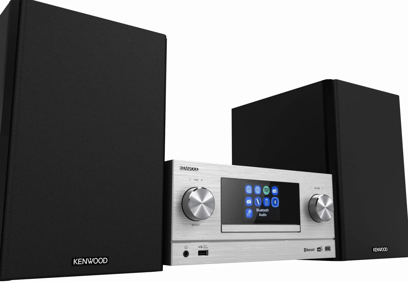 Kenwood M-9000S-S Micro système Hi-FI avec CD, Dab +, Radio Internet, Spotify, FM, Bluetooth, USB et Grand écran Couleur TFT