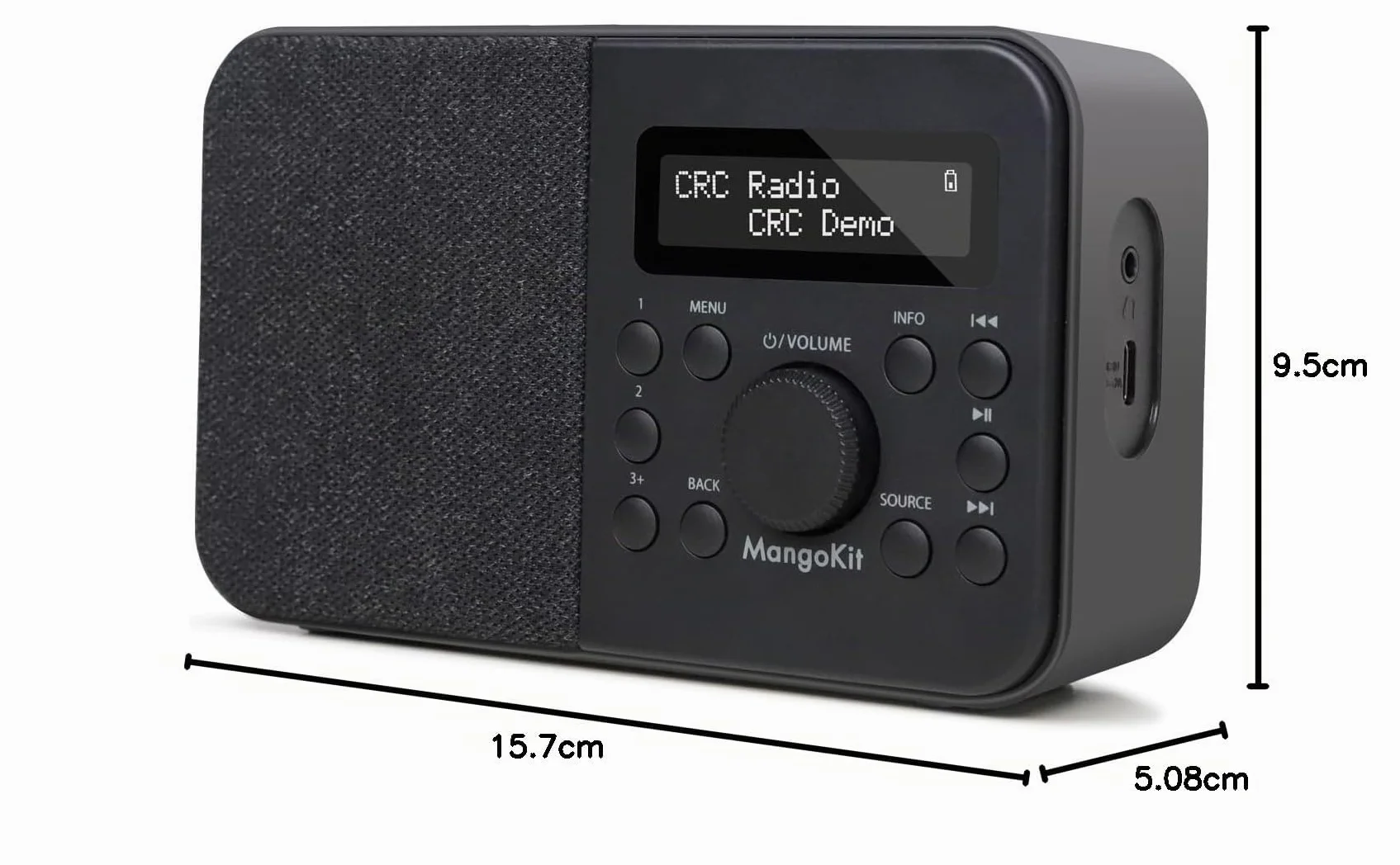 Radio Numérique DAB Portable FM Bluetooth avec Écran, Réveil, 40 Stations Préréglées - Noir