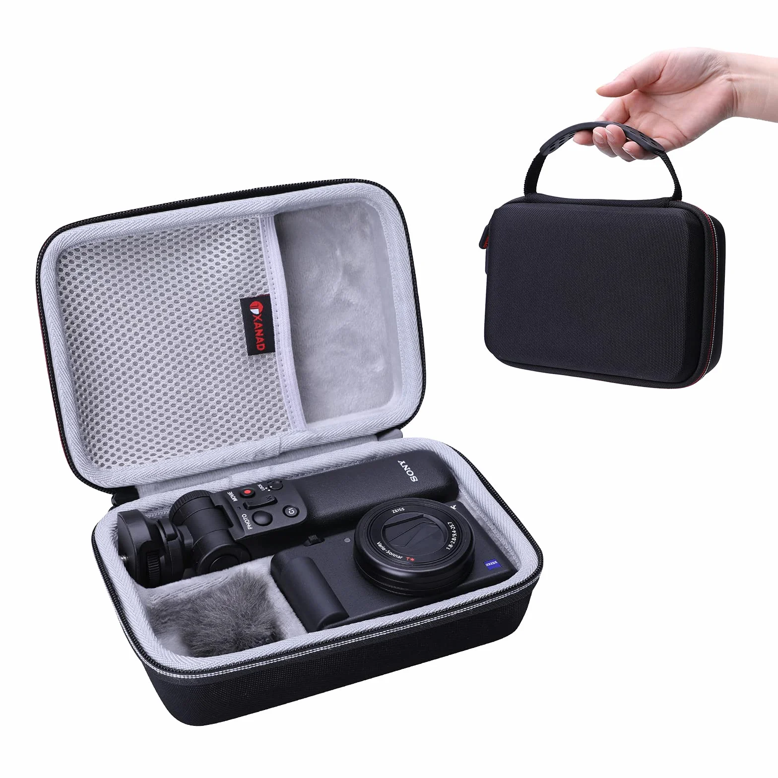XANAD Étui de Protection pour Sony ZV1 ZV-1F ZV1 II Appareil Vlog Caméra, Coque Housse avec Bandoulière et Filet de Rangement pour Voyage Photographie Vlogging（Gris）