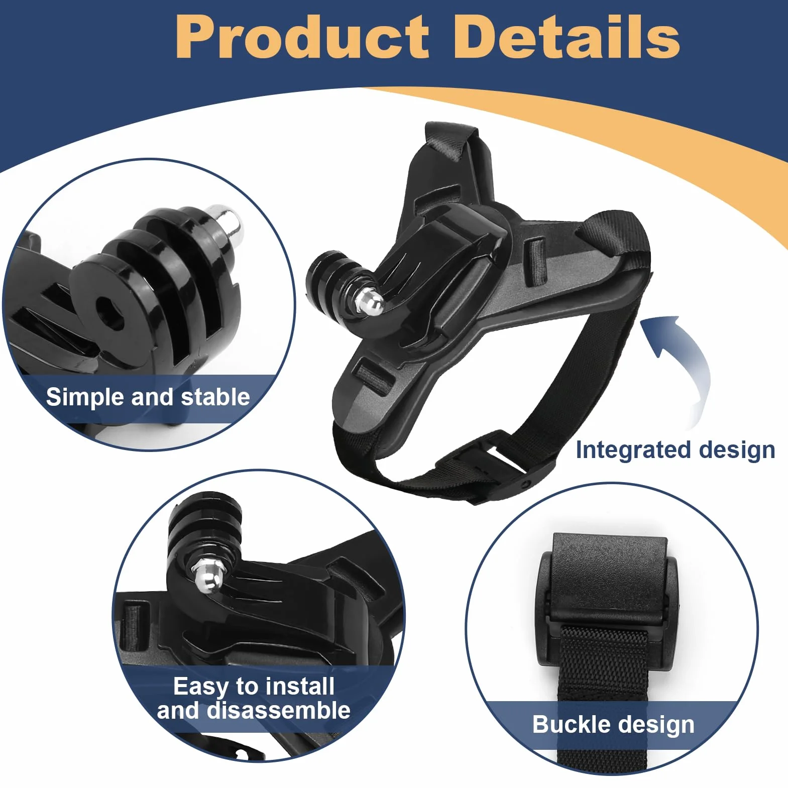 Support de Casque Moto Menton pour GoPro Hero 13 12 11 10 9 8 7 6 5 pour DJI OSMO Action 5 Pro 4/3 Fixation de Menton pour Session avec Crochet en J Sangle Silicone Antidérapant Facile à Installer