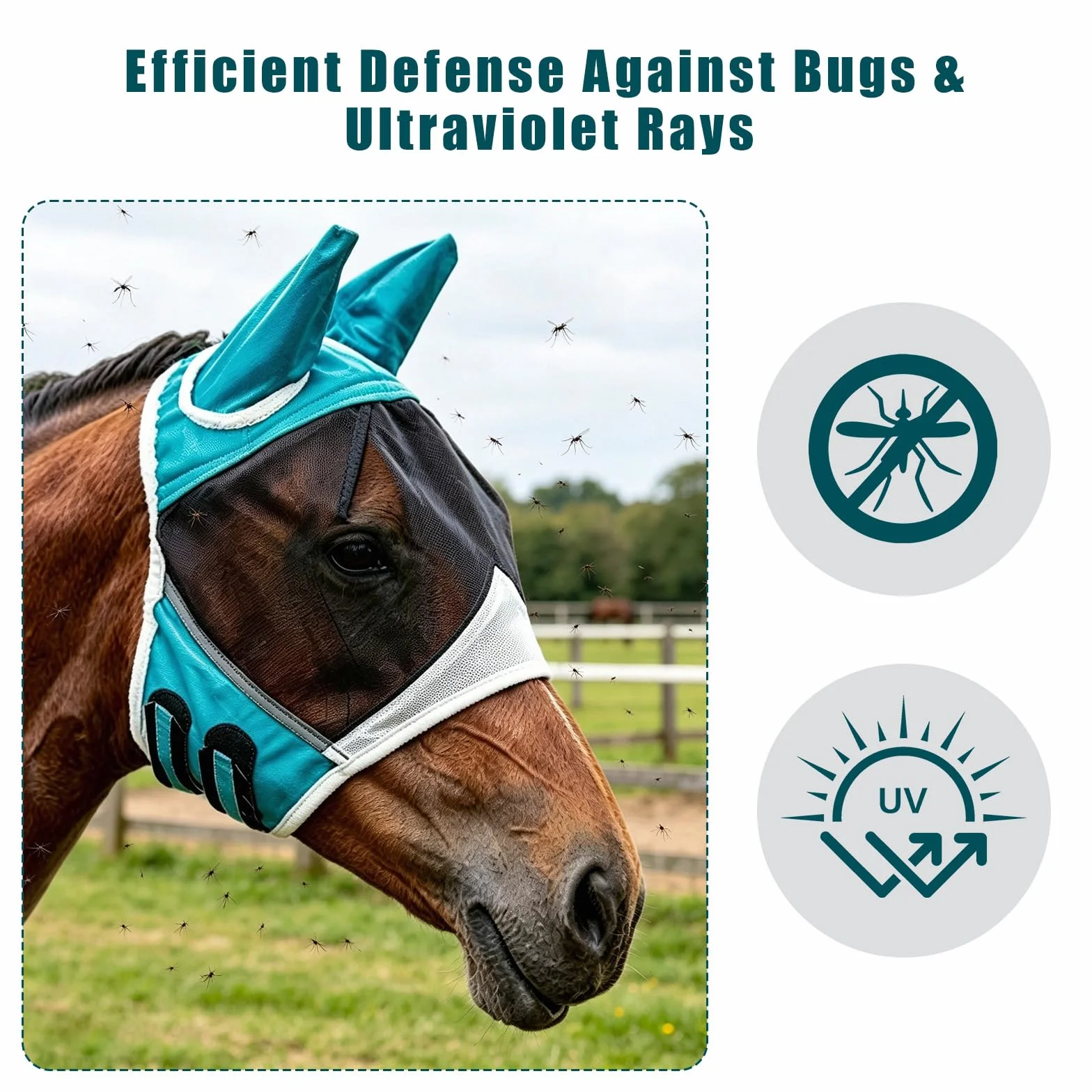 Masque Anti-Mouches pour Chevaux Bleu Protection UV (L)