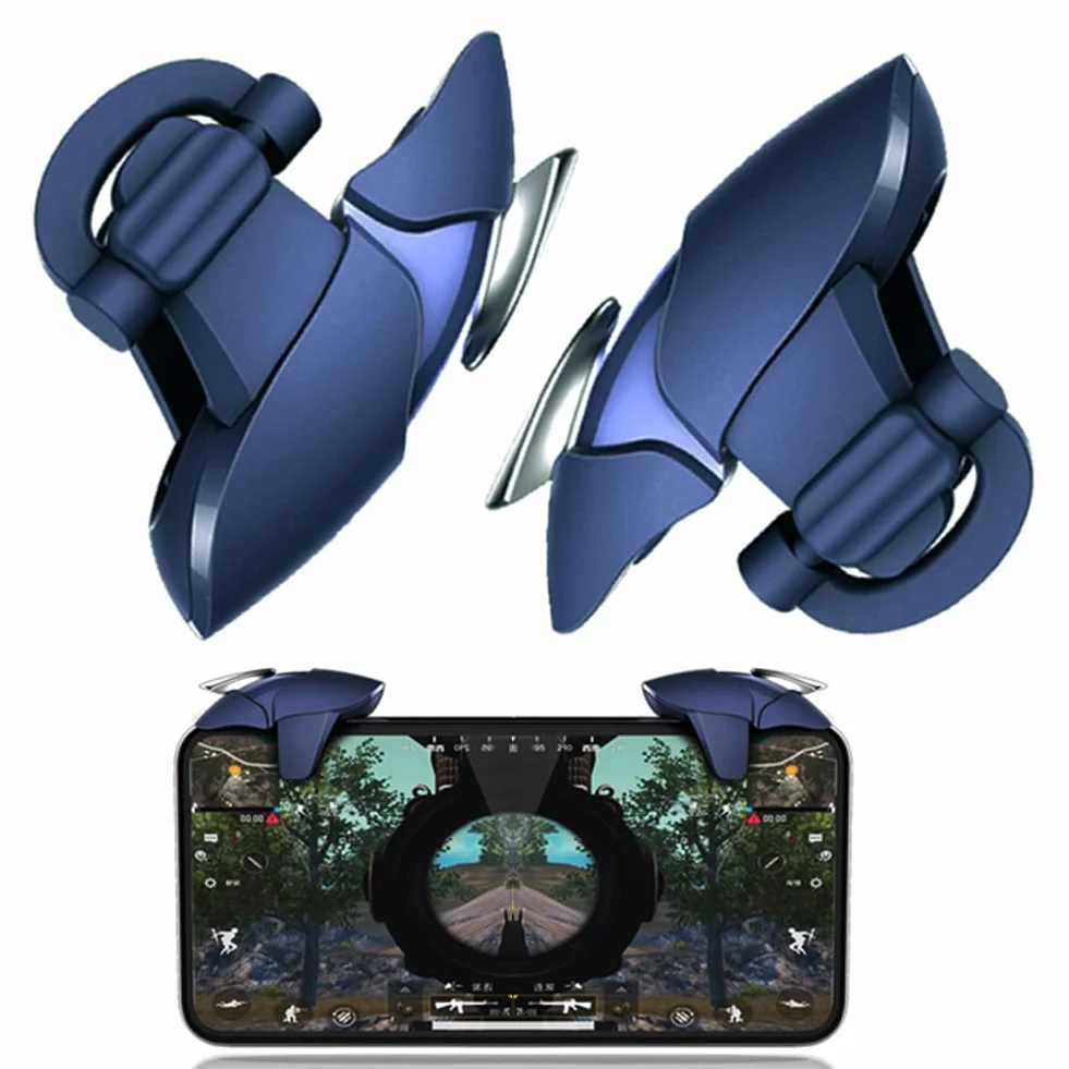 Contrôleur de Jeu Gachette Mobile L1R1 Déclencheur Trigger Tirer Telephone Portable Mobile Gamepad Joystick Universel pour PUBG Android et iOS, Requin Bleu