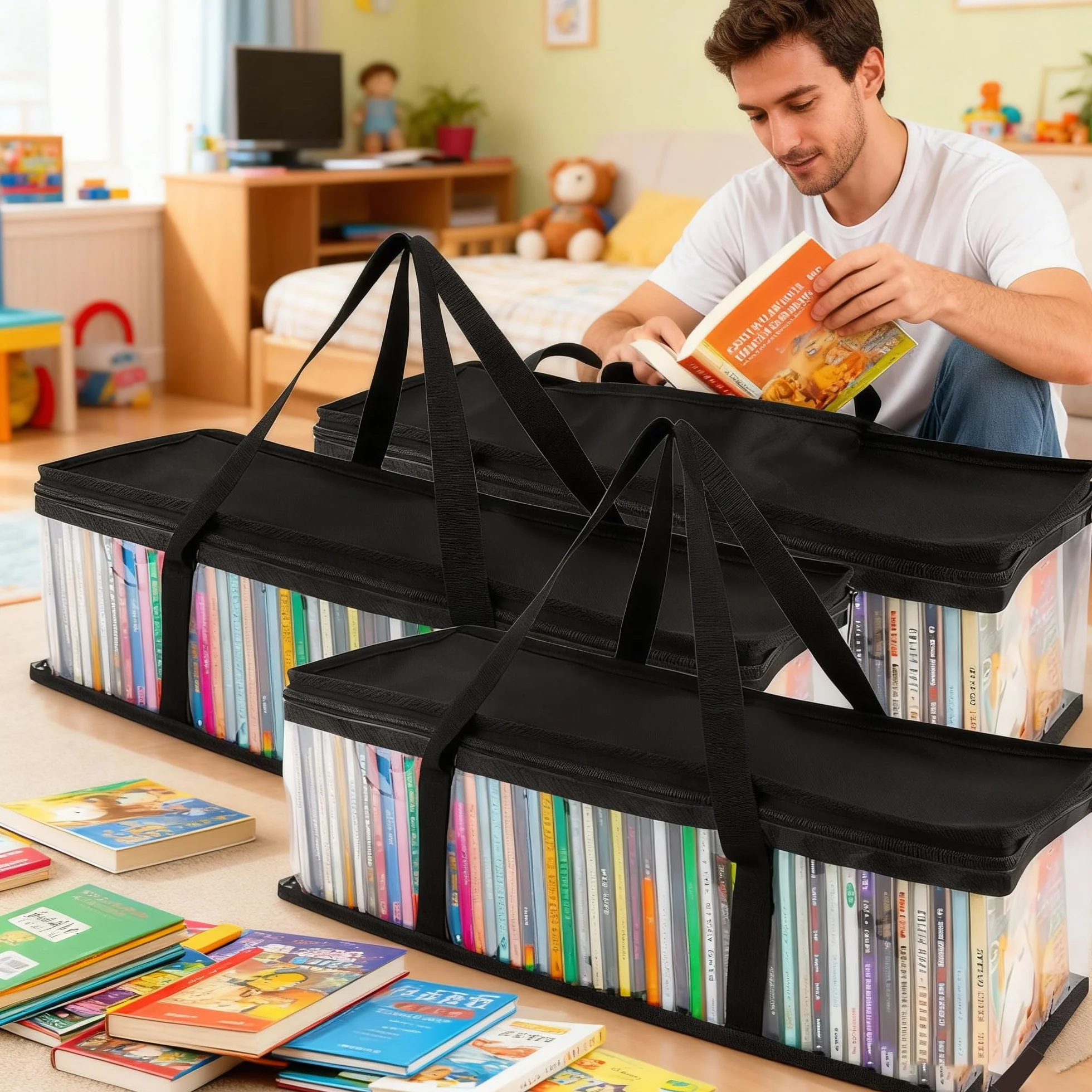 4PCS Sac De Stockage Portable, 60*15*22cm Sacs De Rangement Pour DVD, Étuis De Empilables Portables Pour CD, Pour DVD, CD, Jeux Vidéo, Livres, Boîte De Rangement CD, Sac De Rangement