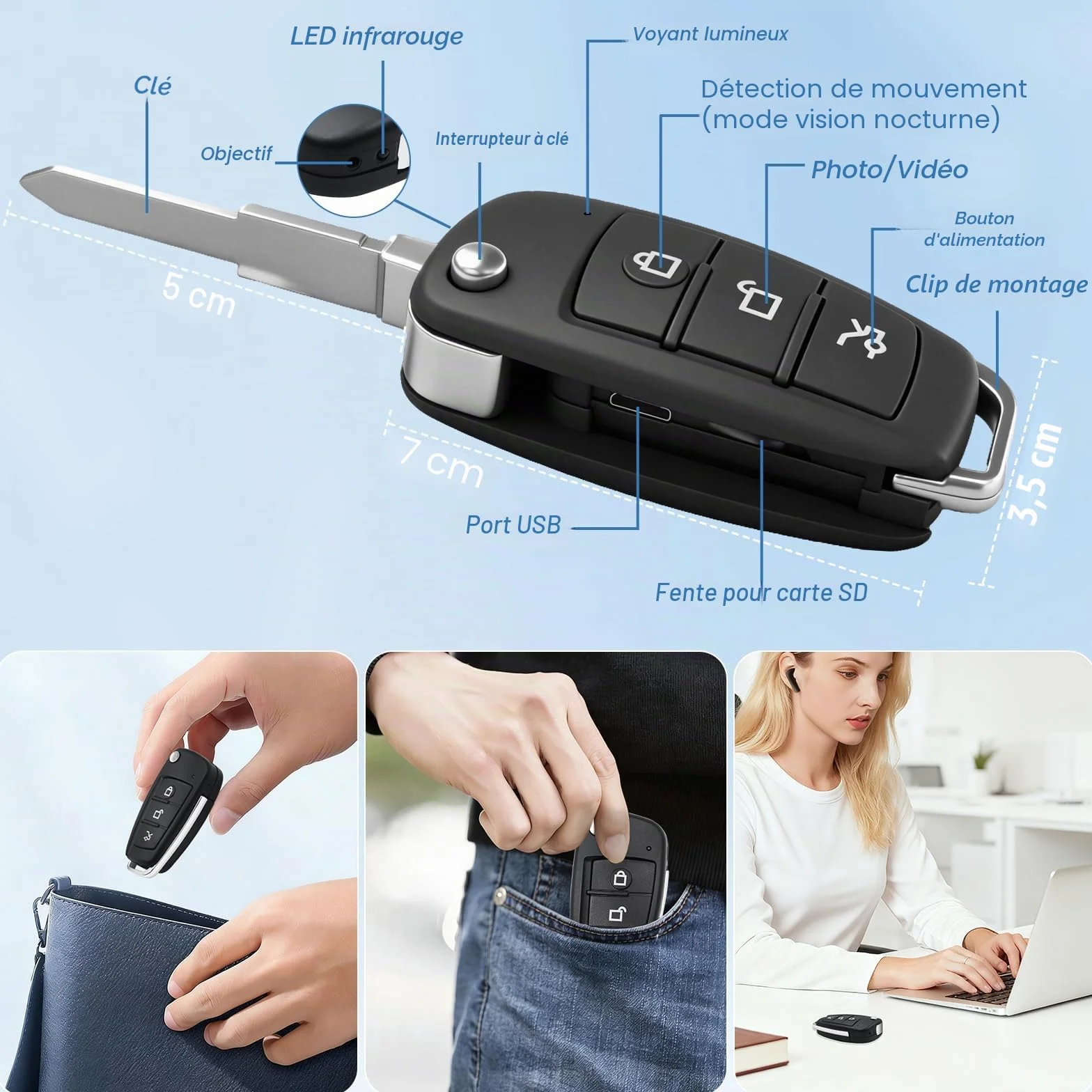 Caméra Espion sans Fil 1080P HD, Mini Caméra Cachée Portable avec Détection Mouvement et Vision Nocturne