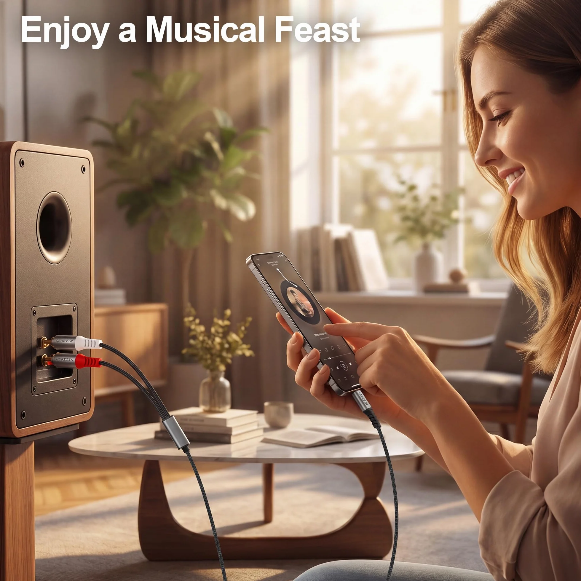Câble Audio USB C vers 2 RCA Câble Adaptateur Type C Mâle vers 2RCA Mâle Y Auxiliaire Audio Stéréo Compatible avec Téléphone Amplificateur Enceinte HDTV Home Cinéma iPhone 16/17 Pixel 10/9-2M