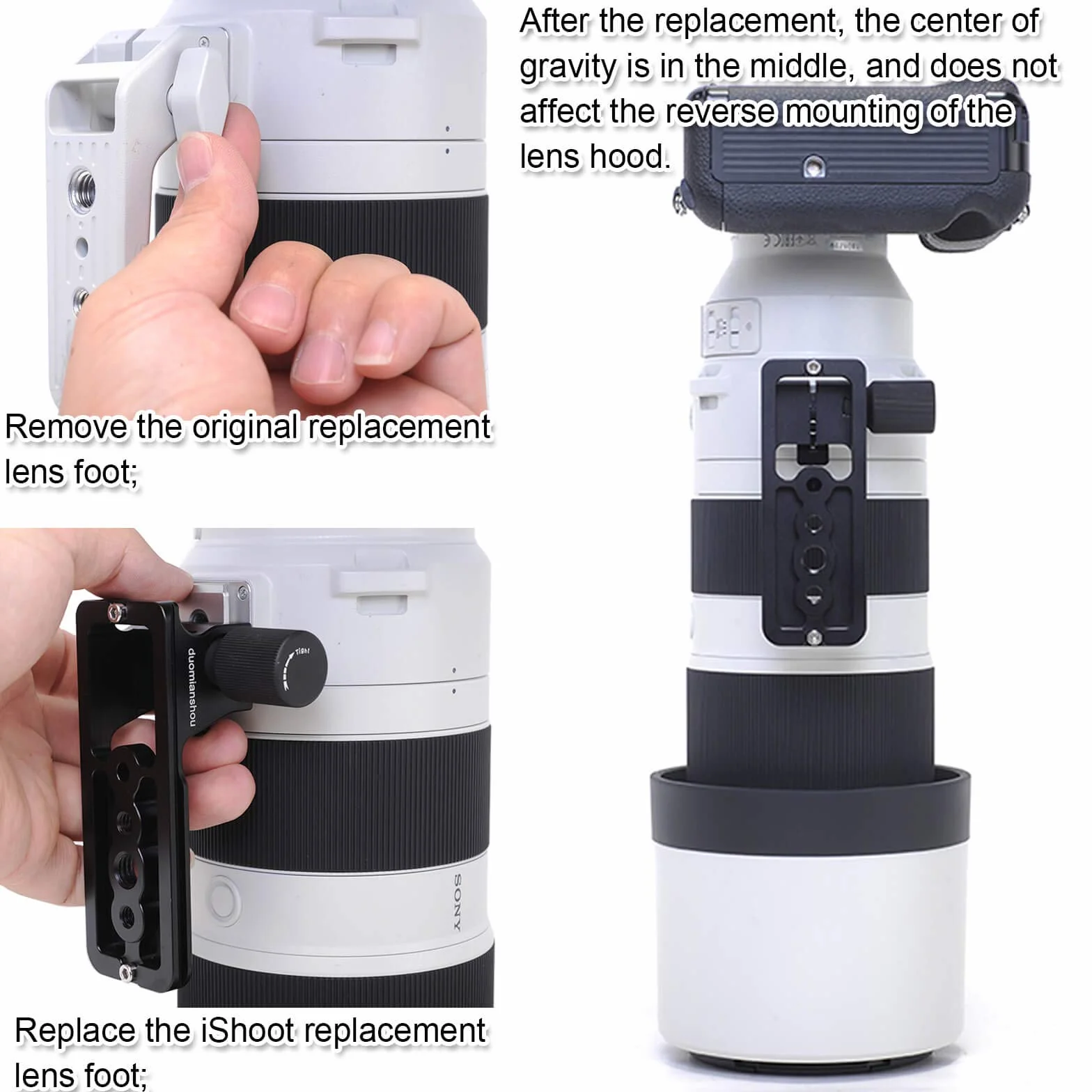 iShoot Pièces de rechange pour Sony FE 200-600 mm f/5.6-6.3 G OSS Lens - Anneaux de fixation pour trépied