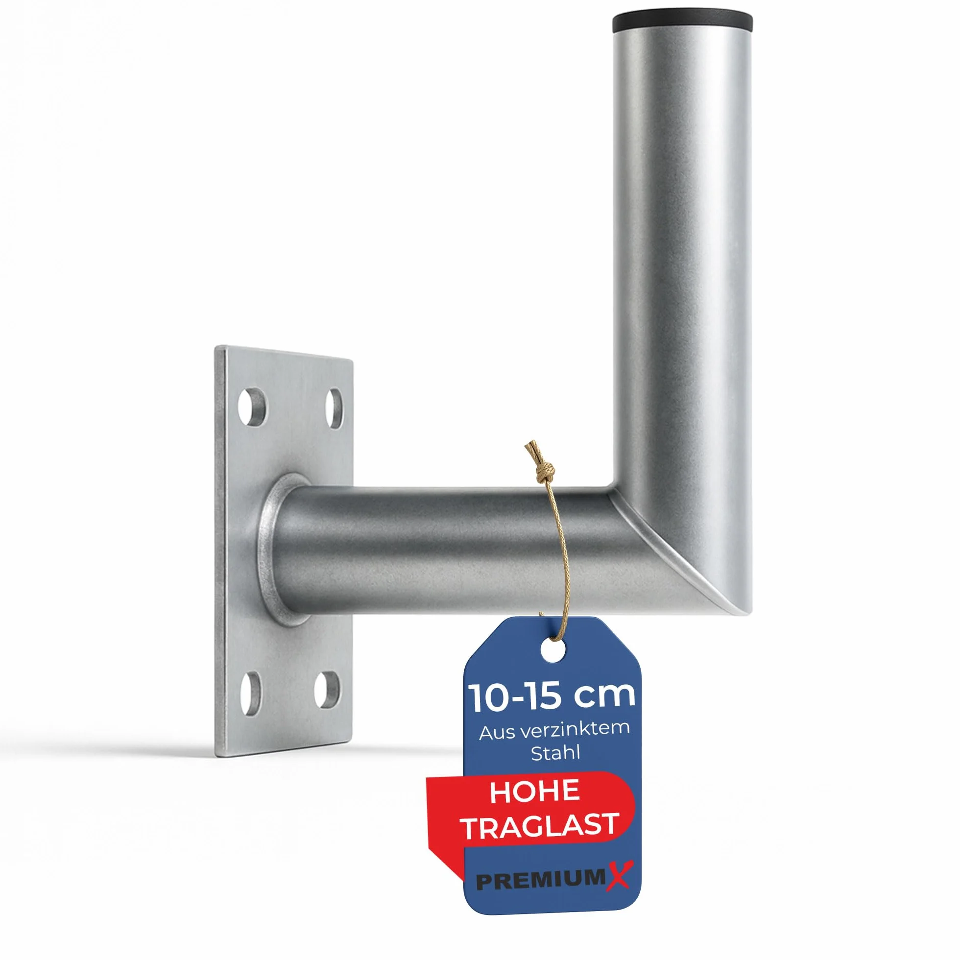 PremiumX 10-15 cm Support mural d'angle en acier galvanisé pour antenne satellite, parabole parabolique Montage mural Distance au mur 100-150 mm Ø 48 mm