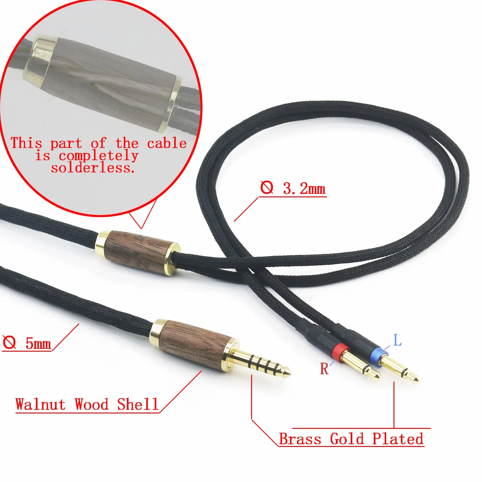 Connecteur symétrique 4,4 mm - 6 N OCC - Câble en cuivre plaqué argent - Compatible Denon AH-D7200, AH-D7100, AH-D9200, AH-D5200 - Casque Focal Elear