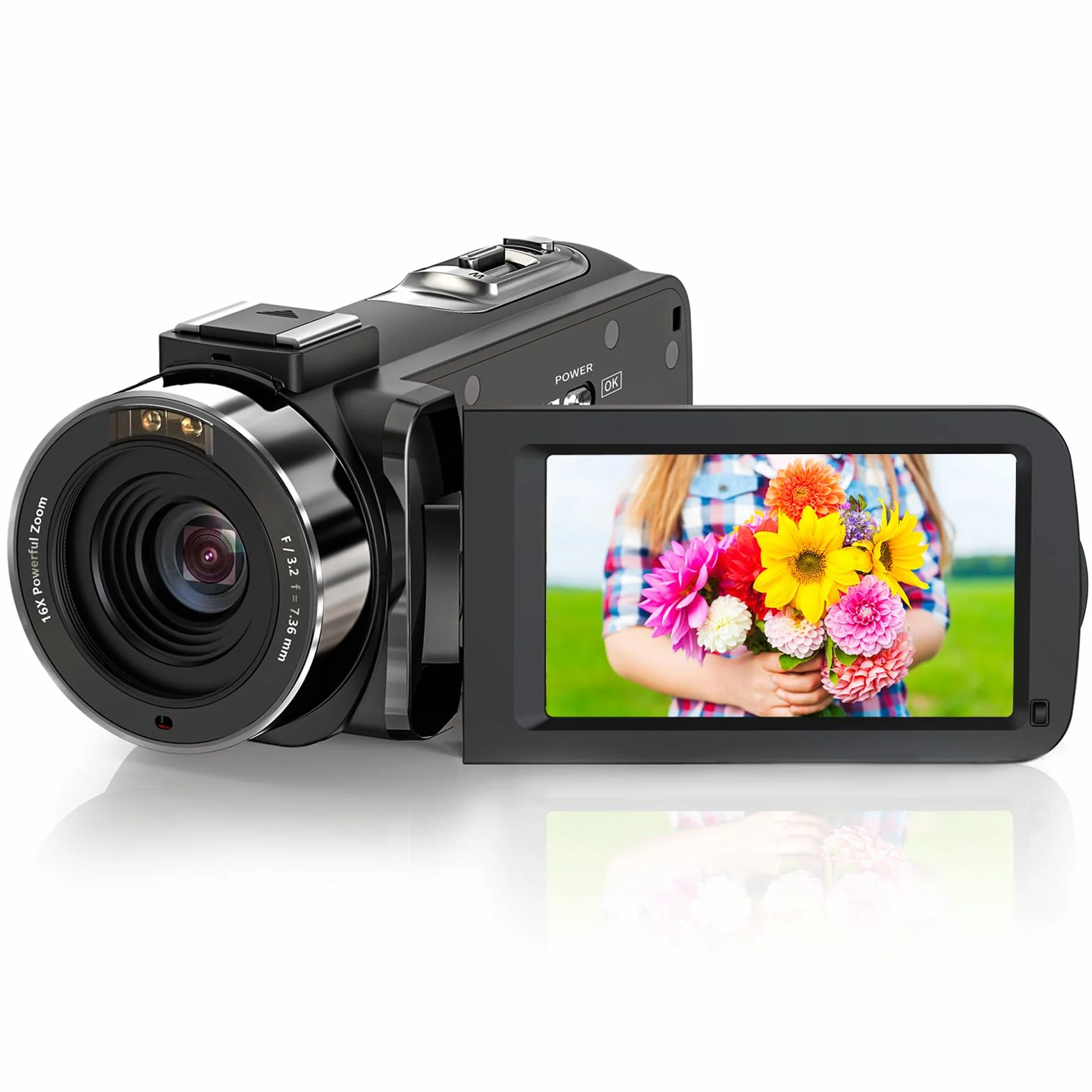 Caméscope, Camescope Numerique 1080P 36MP IR Vision Nocturne 16X Zoom Numérique 3,0 Pouces LCD 270 Degrés Ecran Rotatif Vlogging Caméra pour Youtube avec Télécommande, 2 Piles