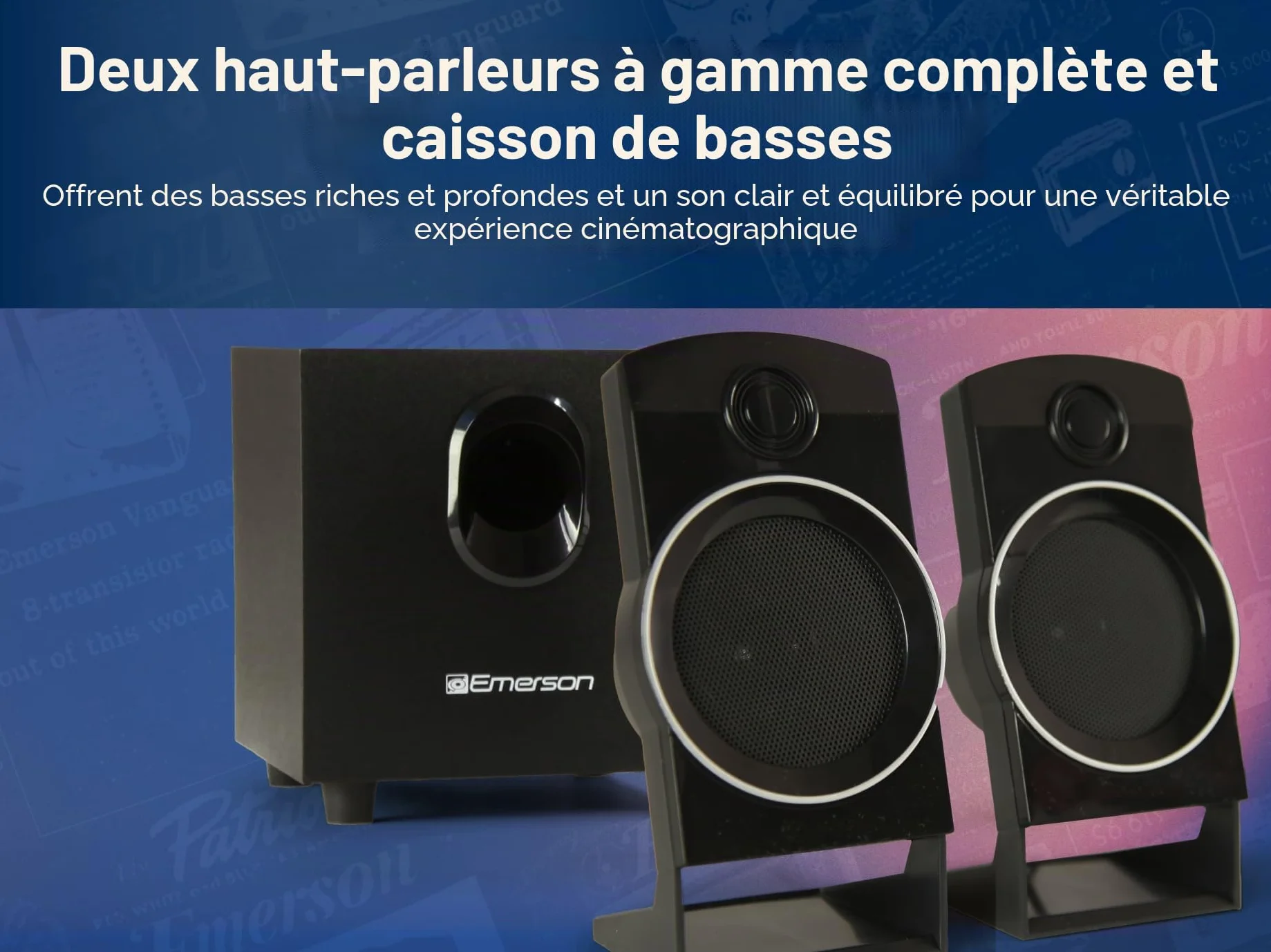 Emerson ED-8050 Système Home Cinéma 2.1 Canaux Lecteur DVD Son Surround Subwoofer Sortie HDMI Lecture USB Haut-Parleurs