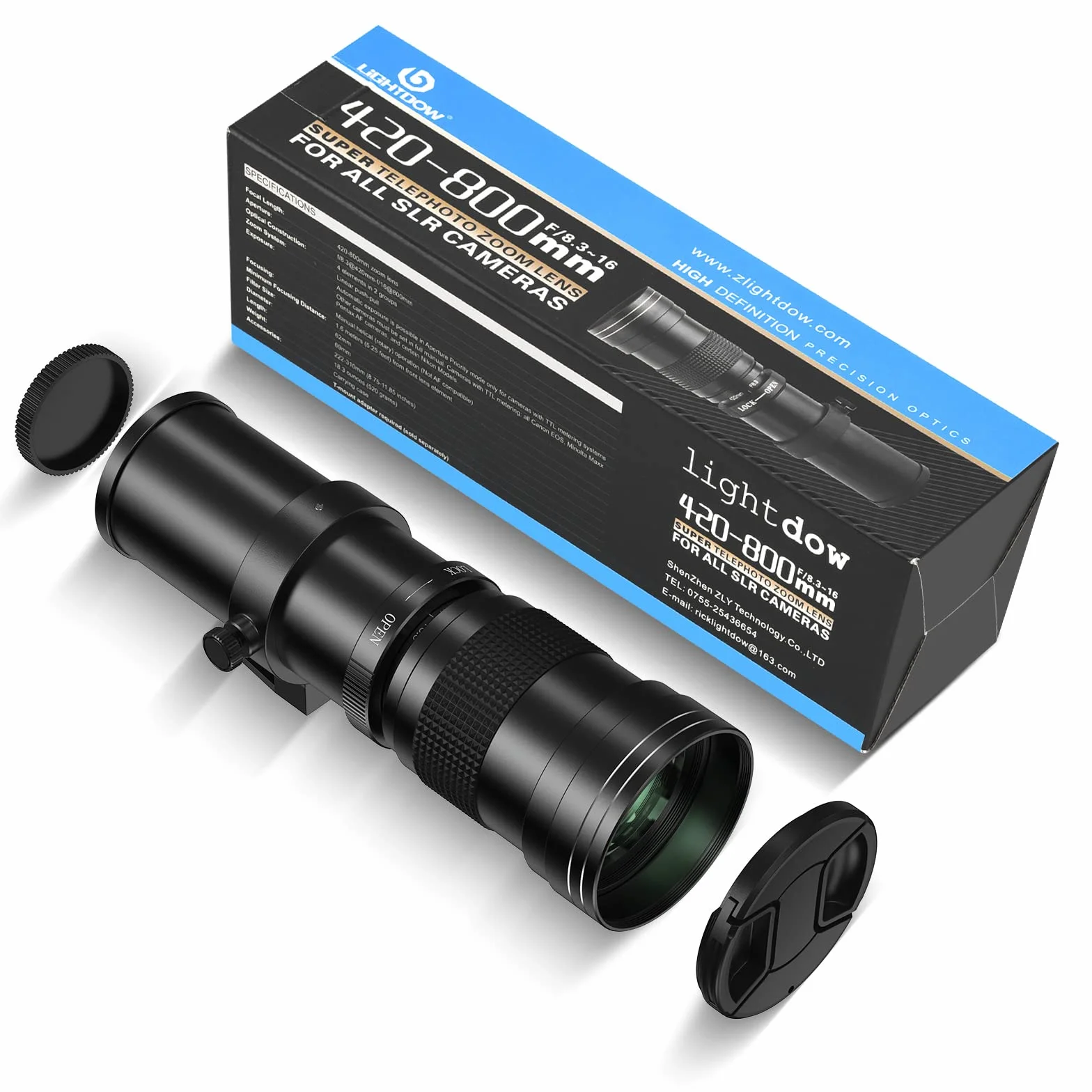 Lightdow 420-800mm f/8.3-16 Téléobjectif pour Canon EF/EF-S Manuel avec Anneau en T