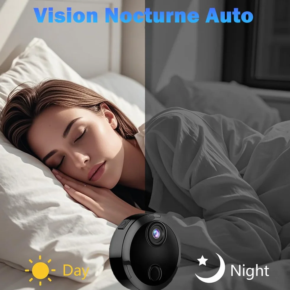 Mini Camera Espion sans Fil, Micro Camera Surveillance Wifi Interieur/Exterieur sans Fil Discrete, Vision Nocturne et Détection de Mouvement, 1080P Petit Cachee Camera Espion Bebe Maison Chat Voiture