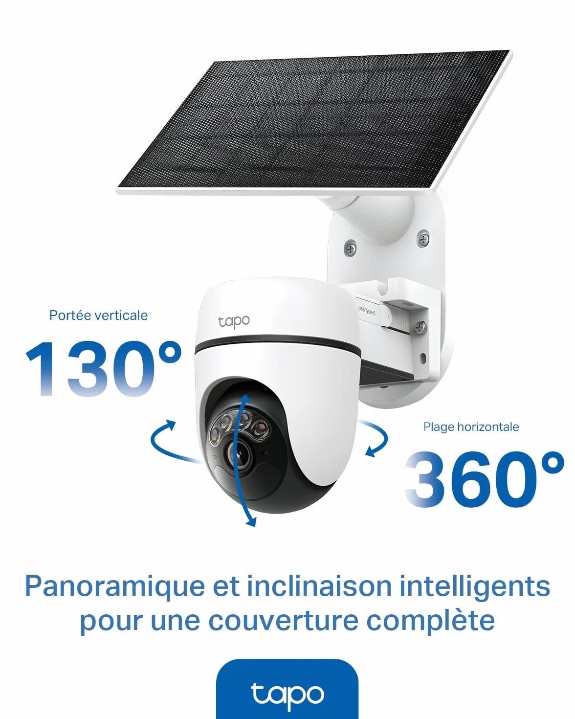 Tapo C610 Kit 2K 3MP Caméra WiFi Extérieur sans Fil Panneau Solaire 360° PTZ Surveillance Batterie 6700mAh Détection Humaine Vision Nocturne Couleurs Suivi AI IP65