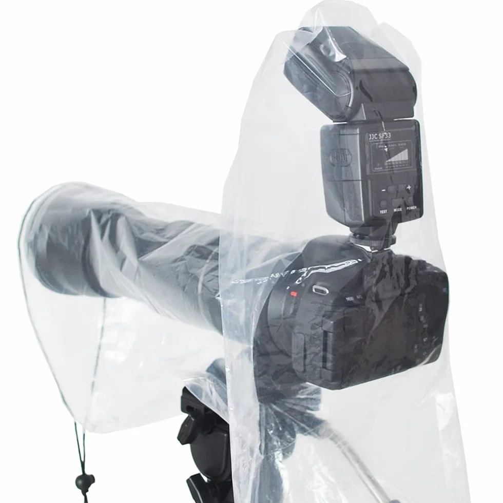 JJC Housse de Pluie étanche pour Appareil Photo Canon Nikon Sony DSLR avec Objectif jusqu'à 18" de Long 7" de Large, Protecteur de Manteau de Pluie pour Flash Externe de Chaussure Chaude (2 pièces)