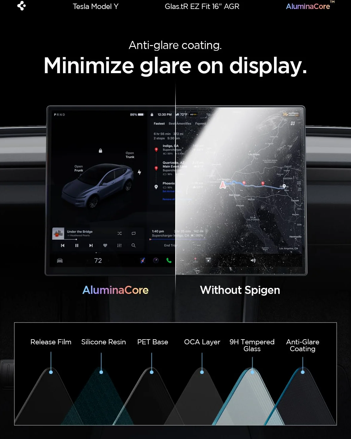 Spigen Glas.tR EZ Fit Verre Trempé pour Tesla Model Y L, Y Standard, Y Premium (2026) Y Performace (2024-2026), 16 Pouces, Mat, Anti-trace de doigt, 10H+ Protection écran
