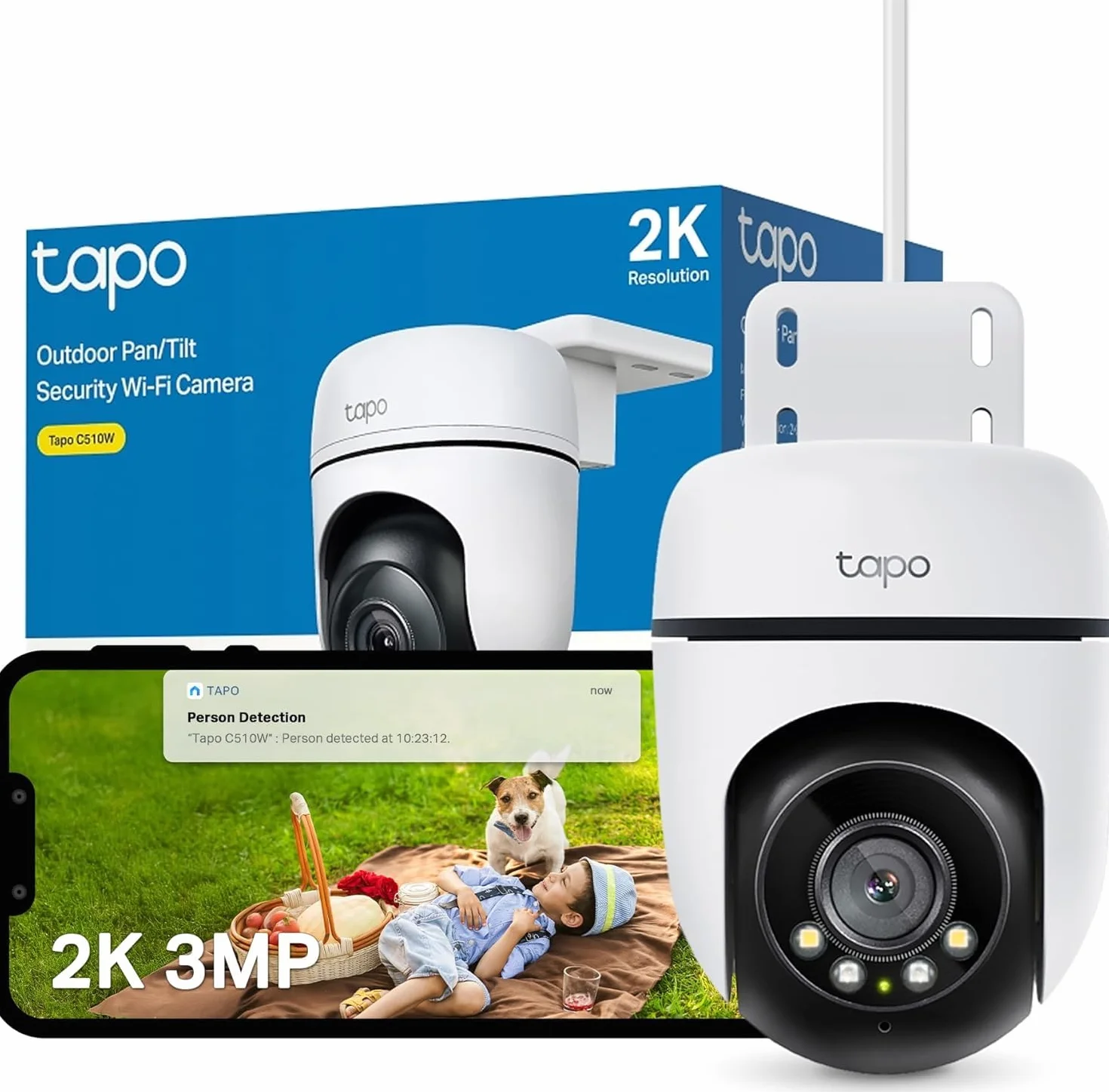 Tapo C510W 2K Caméra de Surveillance WiFi Extérieur 360° Vision Nocturne Couleur IP65