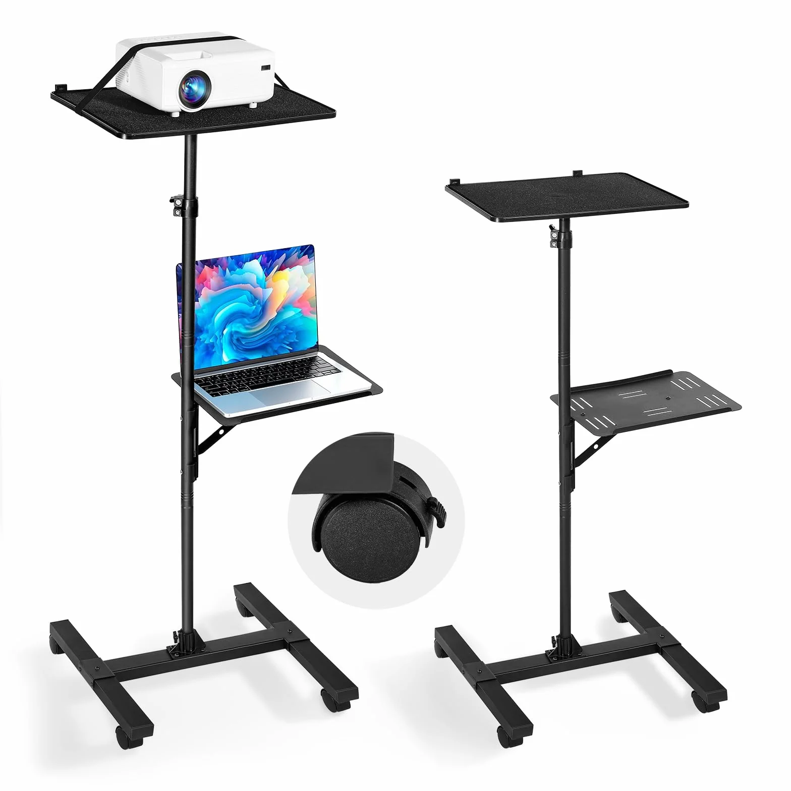 VEVOR Support de projecteur avec roulettes, hauteur réglable 86-136 cm, 2 plateaux, pour cinéma plein air