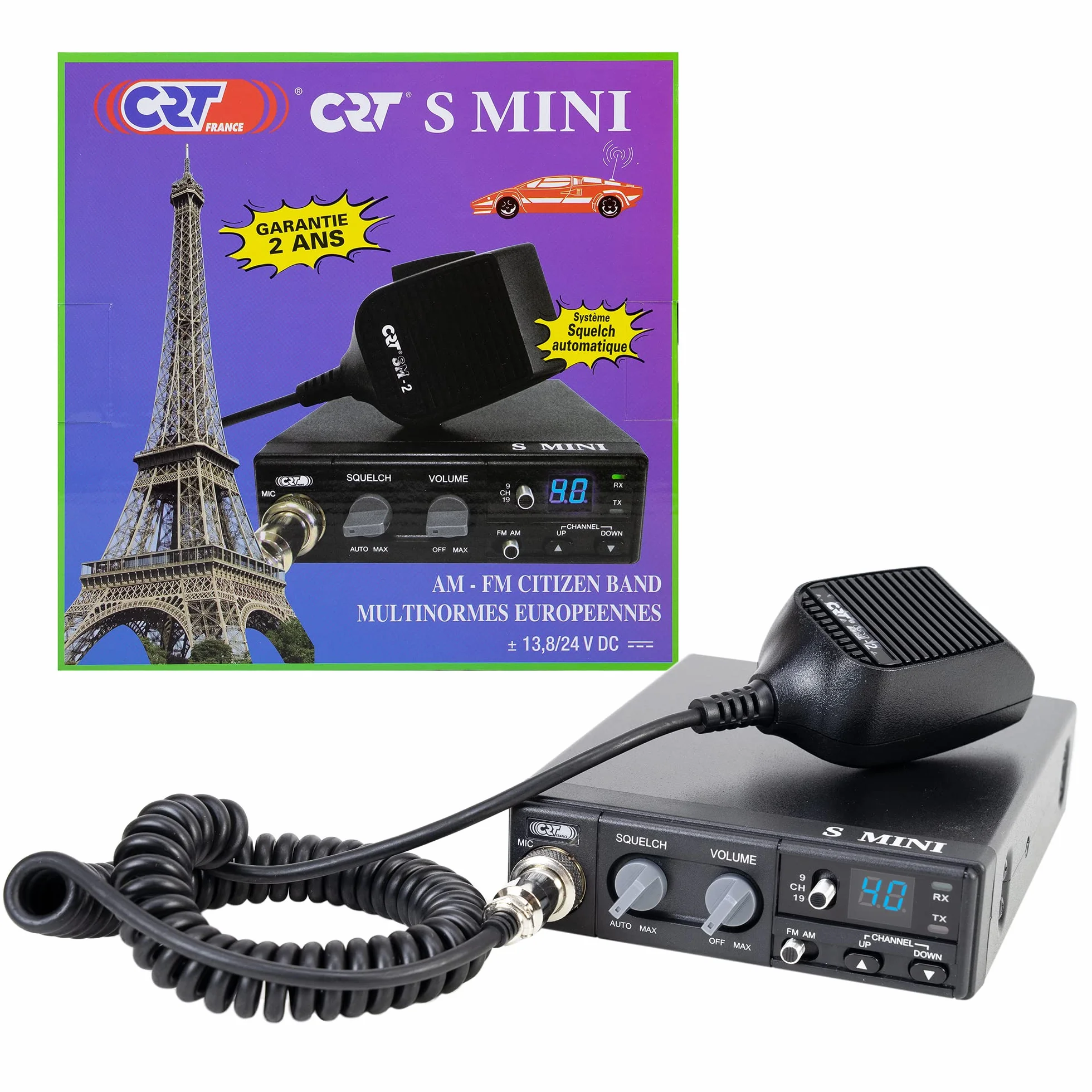 Radio CB CRT S Mini Double Tension, 12/24V, 4W, avec ASQ, AM-FM