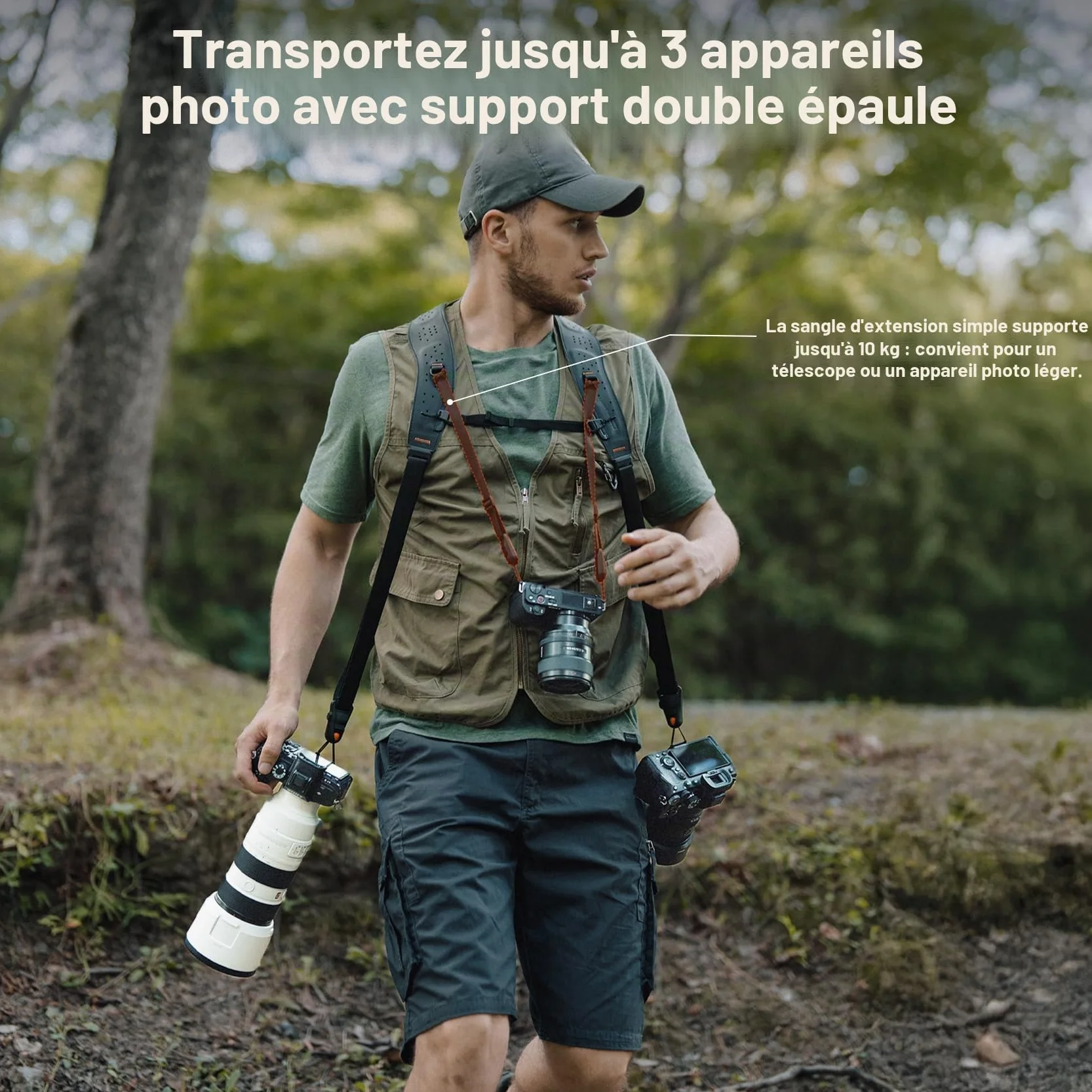PGYTECH Sangle Appareil Photo Master, Harnais Double Épaule en Cuir pour 3 Caméras, Harnais d'Appareil Photo pour Photographes Professionnels, Sports/Faune/Mariage/Événements Sangles d'Appareil Photo