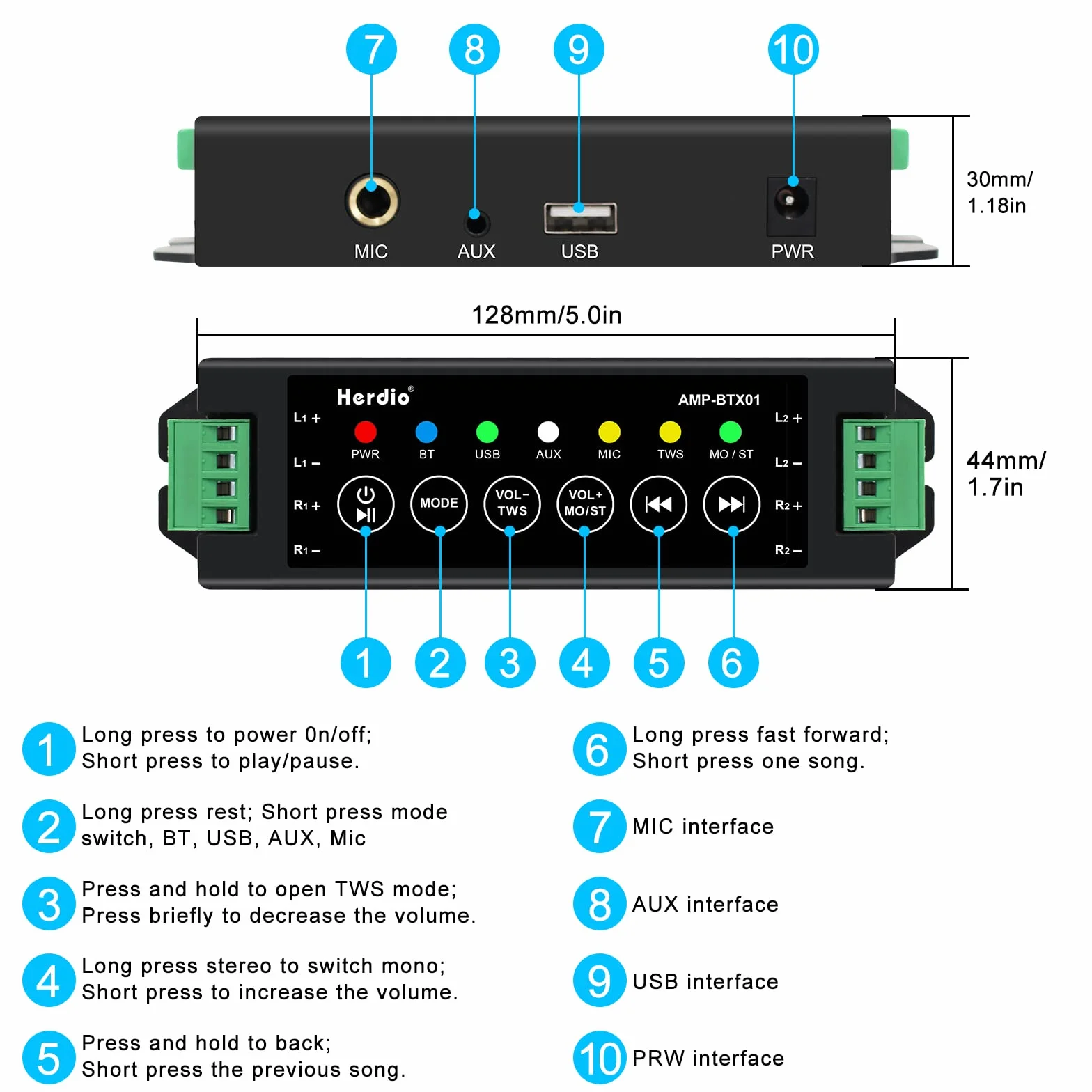 Herdio 6,5 Pouces Bluetooth Enceintes d'extérieur - Parleur 800W Haut - Parleur d'extérieur avec Source boîte d'amplificateur stéréo idéal pour terrasse extérieure Jardin Veranda (4 Noirs)